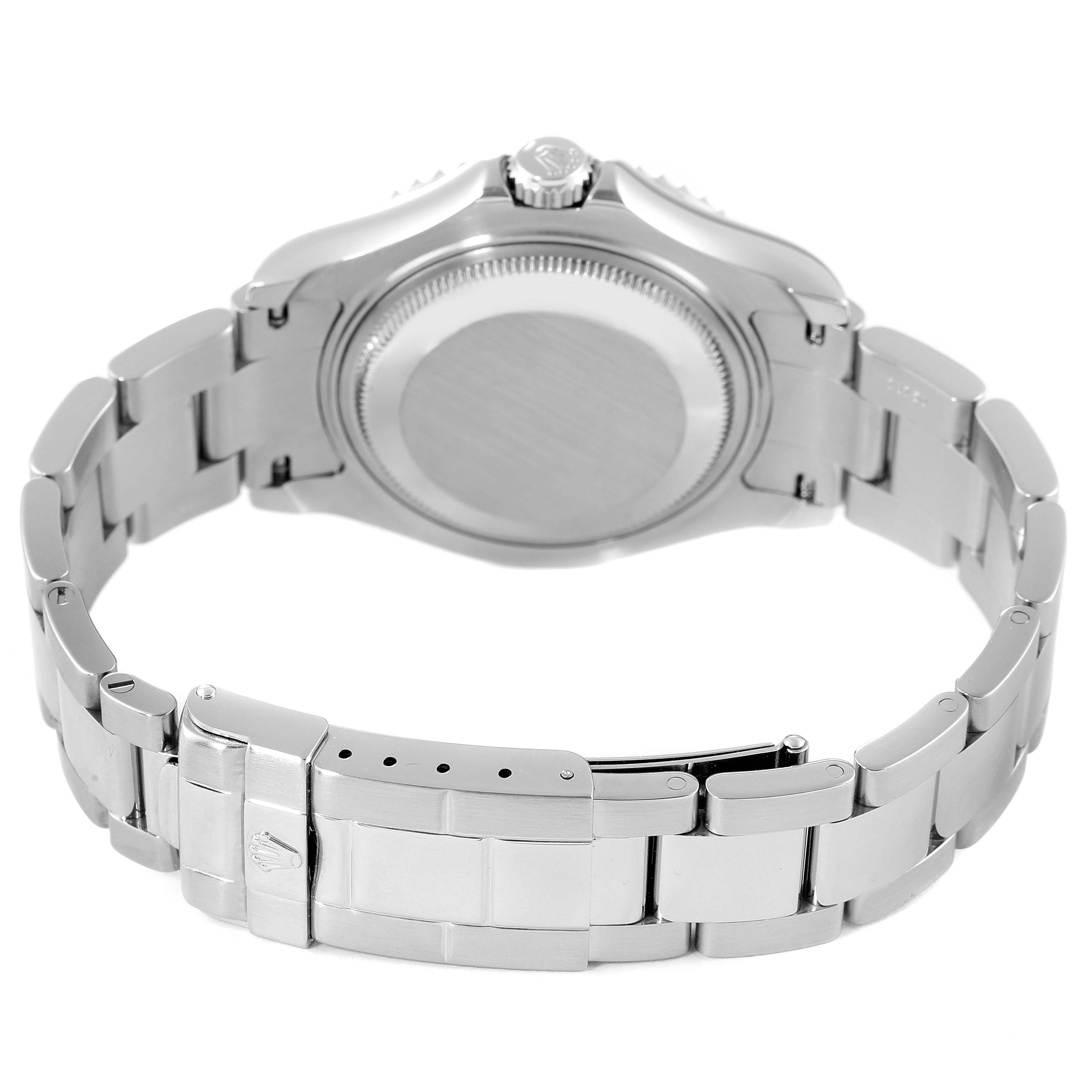 The image shows the back case and bracelet of the Rolex Yacht-Master 168622 Men's Platinum Silver Dial 168622 Men's Platinum Silver Dial watch.