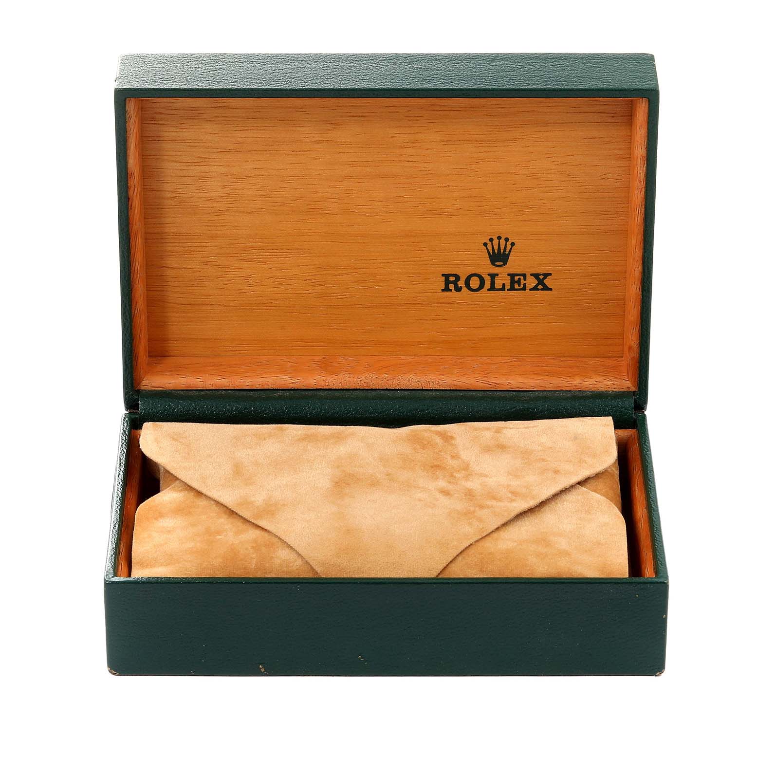 This image shows a Rolex Yacht-Master 168628 Men
s Yellow Gold White Dial 168628 Men
s Yellow Gold White Dial watch inside its open, padded presentation box.