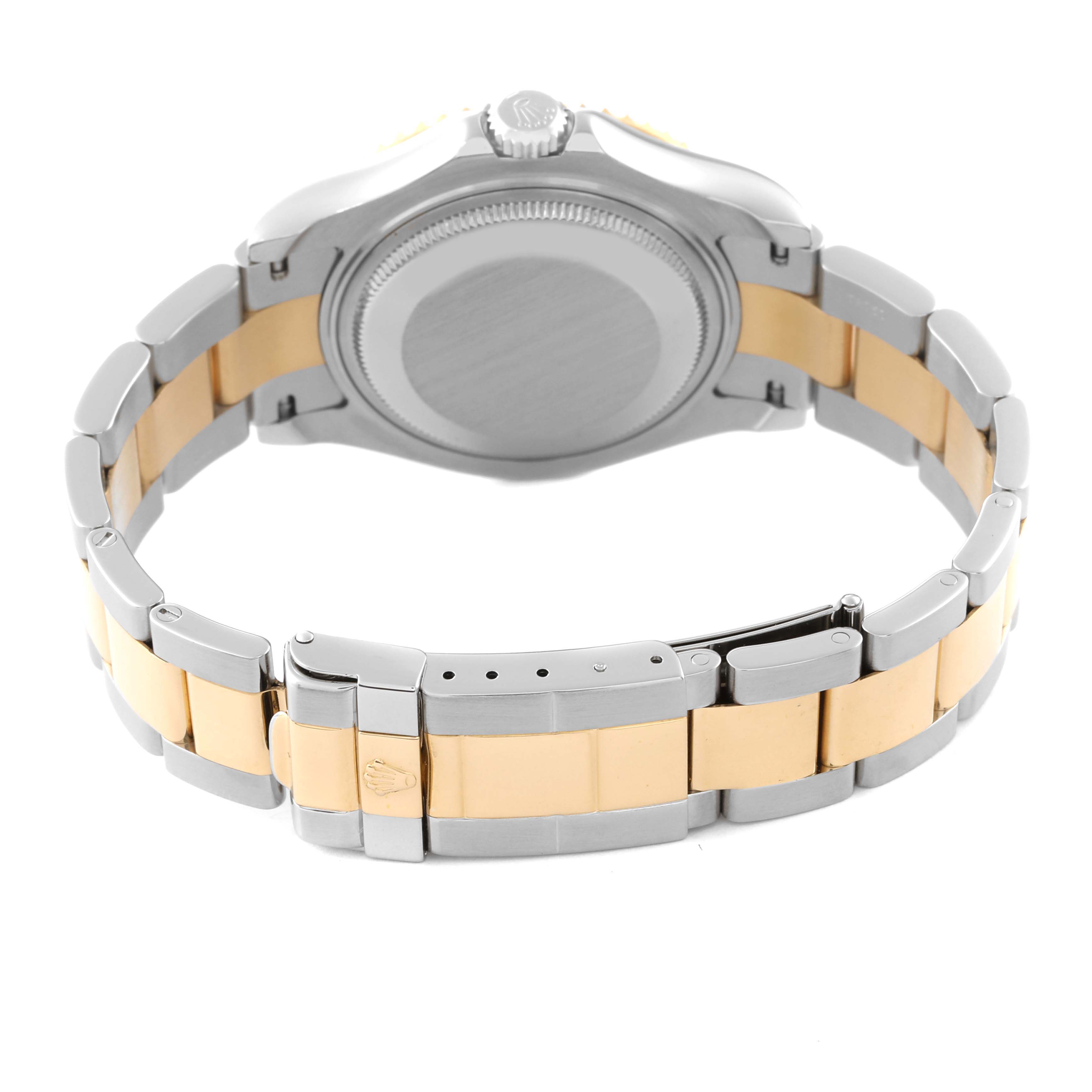 This image shows the back and bracelet of a Rolex Yacht-Master 168623 Men's Steel and Gold (two tone) White Dial 168623 Men's Steel and Gold (two tone) White Dial watch at a rear angle.