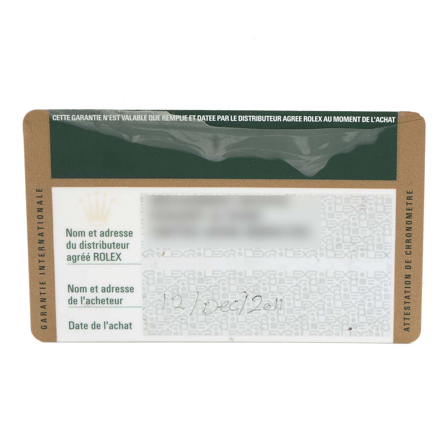 The image shows the warranty card and certificate for a Rolex Yacht-Master 16623 Men
s Steel and Gold (two tone) Grey Dial 16623 Men
s Steel and Gold (two tone) Grey Dial watch.