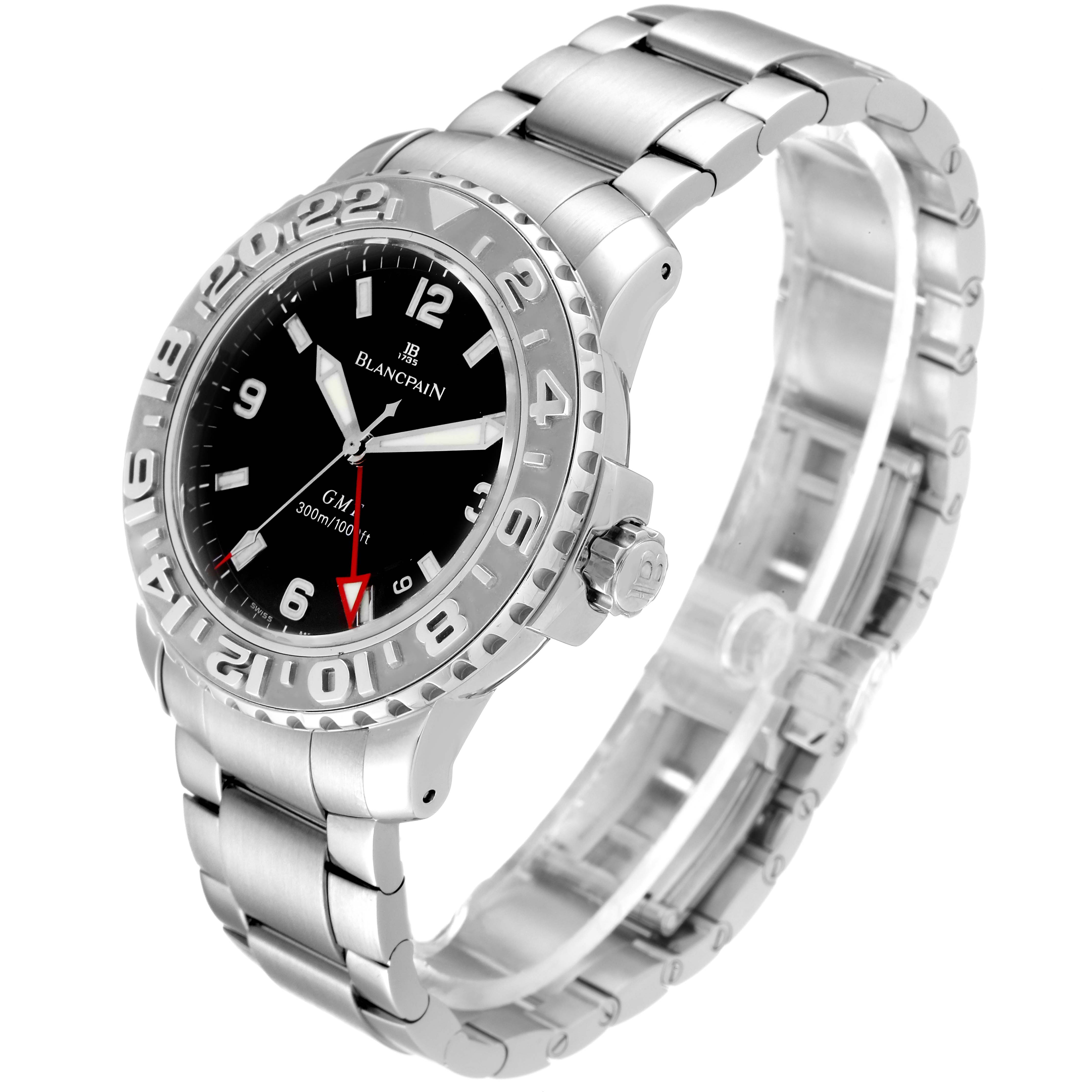 The image shows a Blancpain Fifty Fathoms 2250-1130-71 Men's Stainless Steel Black Dial 2250-1130-71 Men's Stainless Steel Black Dial watch from a three-quarter angle highlighting the bezel, dial, and bracelet.