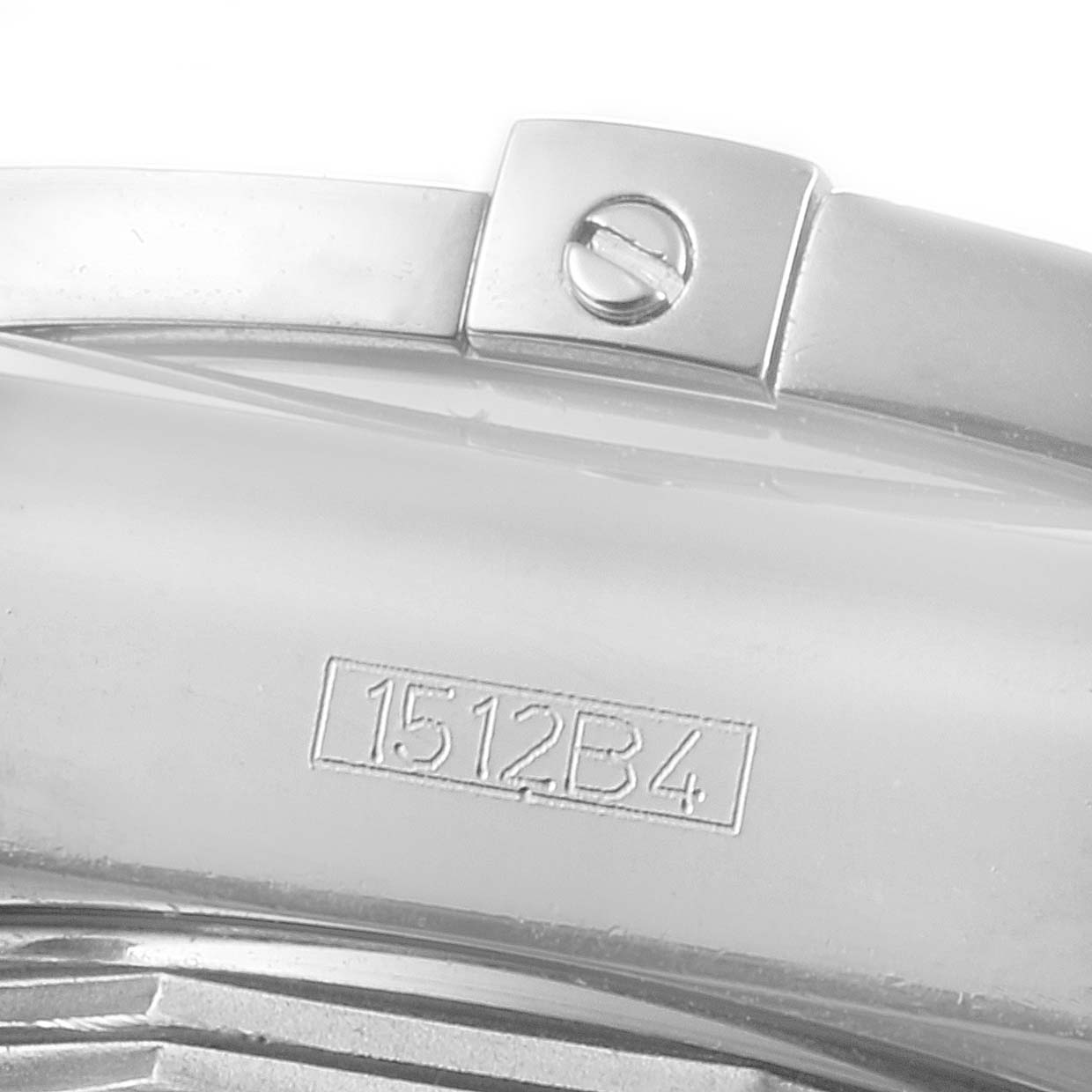 This image shows a close-up of the clasp and serial number on the Breitling Chronomat AB0141 Men's Stainless Steel Black Dial AB0141 Men's Stainless Steel Black Dial watch.