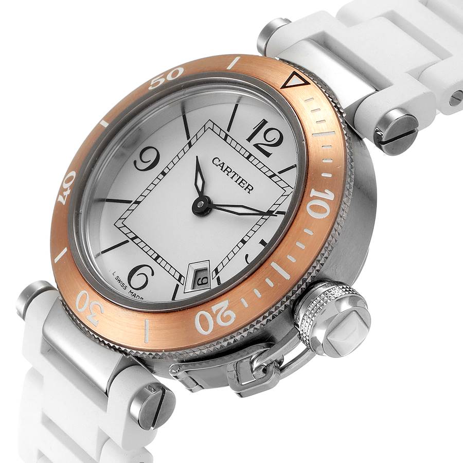 Cartier Pasha Seatimer Steel Rose Gold Rubber Strap Ladies Watch W3140001 | SwissWatchExpo