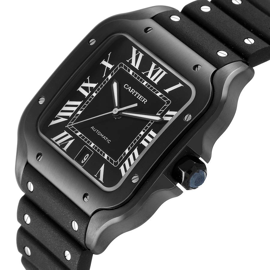 Cartier Santos de Cartier Black Rubber Strap Steel Mens Watch WSSA0039