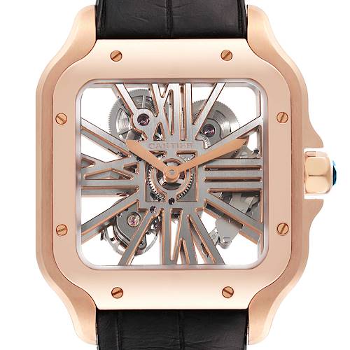 Photo of Cartier Santos 18k Rose Gold Skeleton Dial Mens Watch WHSA0010 Box Papers