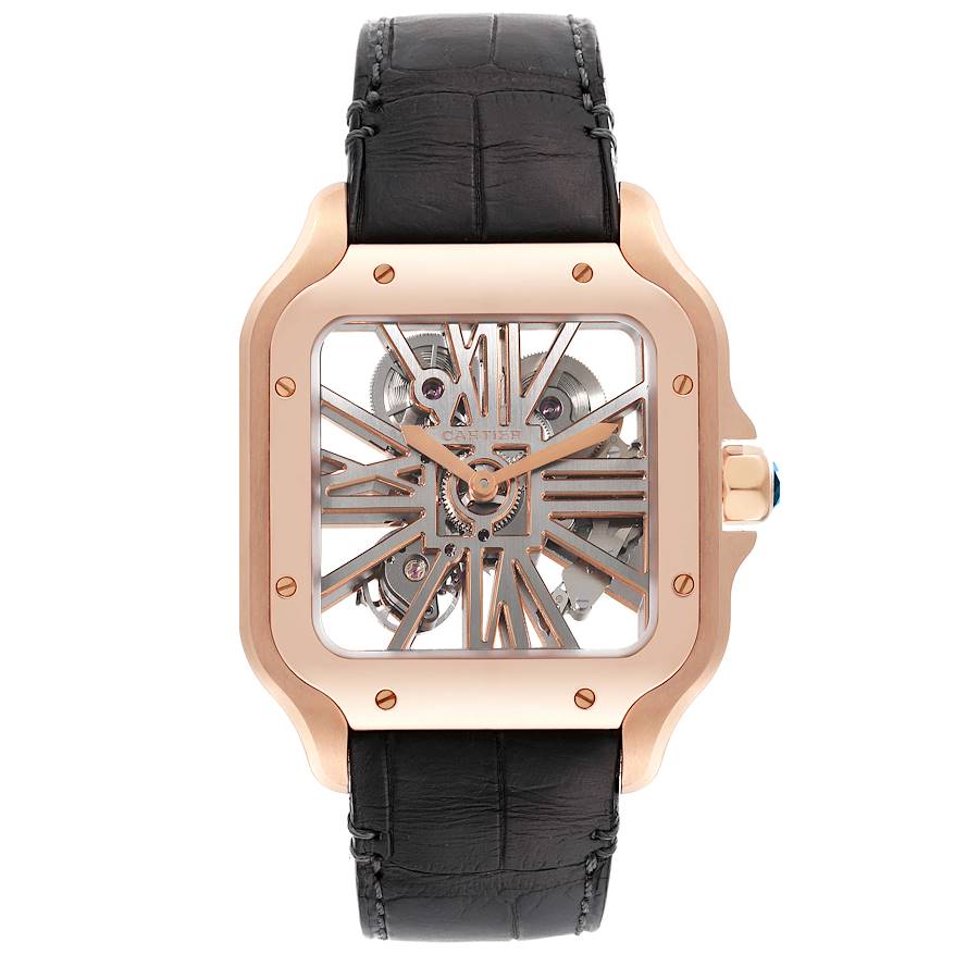 Cartier Santos 18k Rose Gold Skeleton Dial Mens Watch WHSA0010 Box Papers SwissWatchExpo