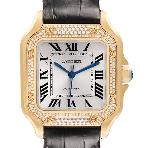 Photo of Cartier Santos Midsize Yellow Gold Diamond Mens Watch WJSA0008 Box Card