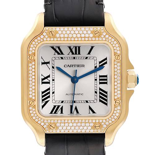 Photo of Cartier Santos Midsize Yellow Gold Diamond Mens Watch WJSA0008 Box Card