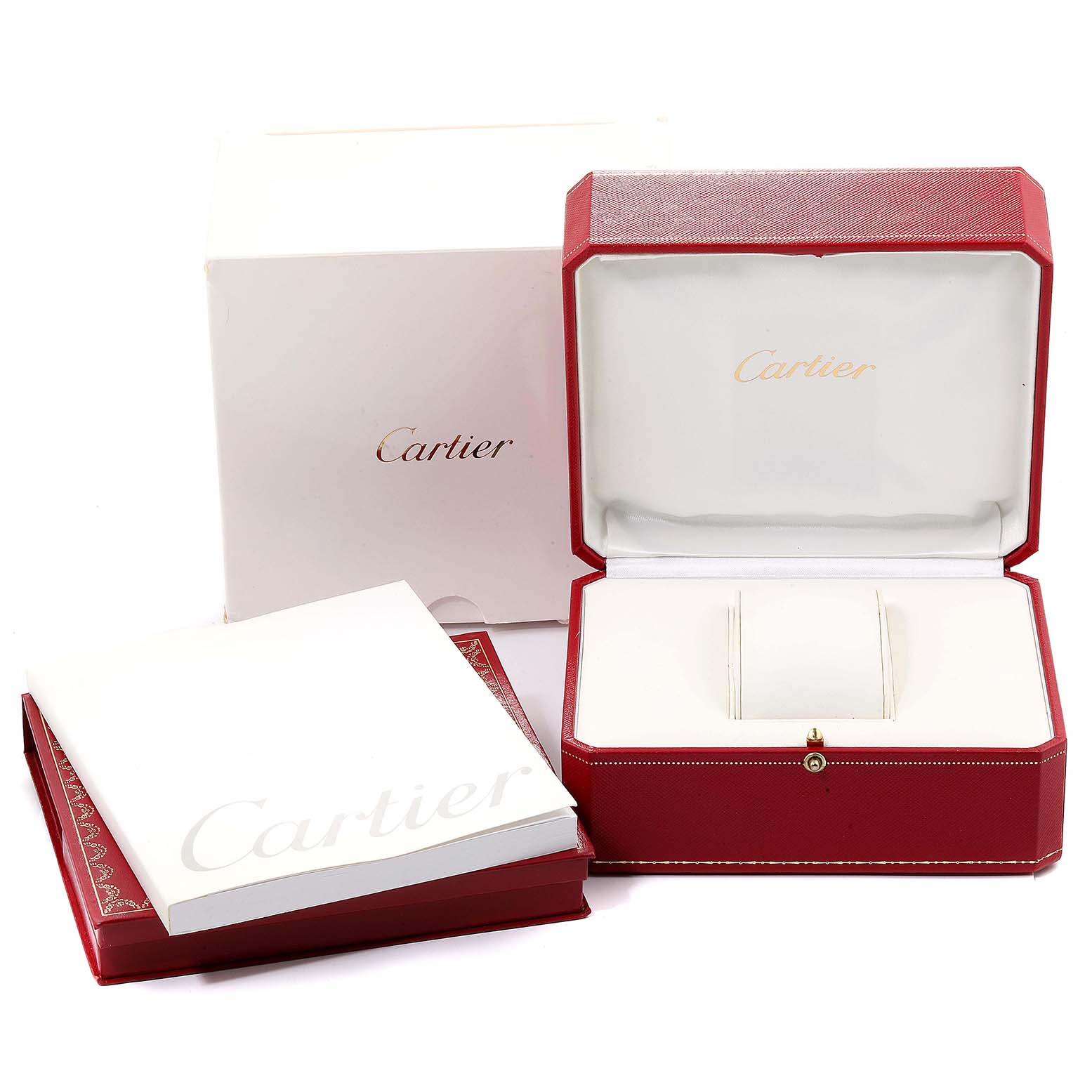 This image shows the packaging and box for the Cartier Tank Francaise W51002Q3 Men's Stainless Steel Silver Dial W51002Q3 Men's Stainless Steel Silver Dial model watch, including the outer box and display case.
