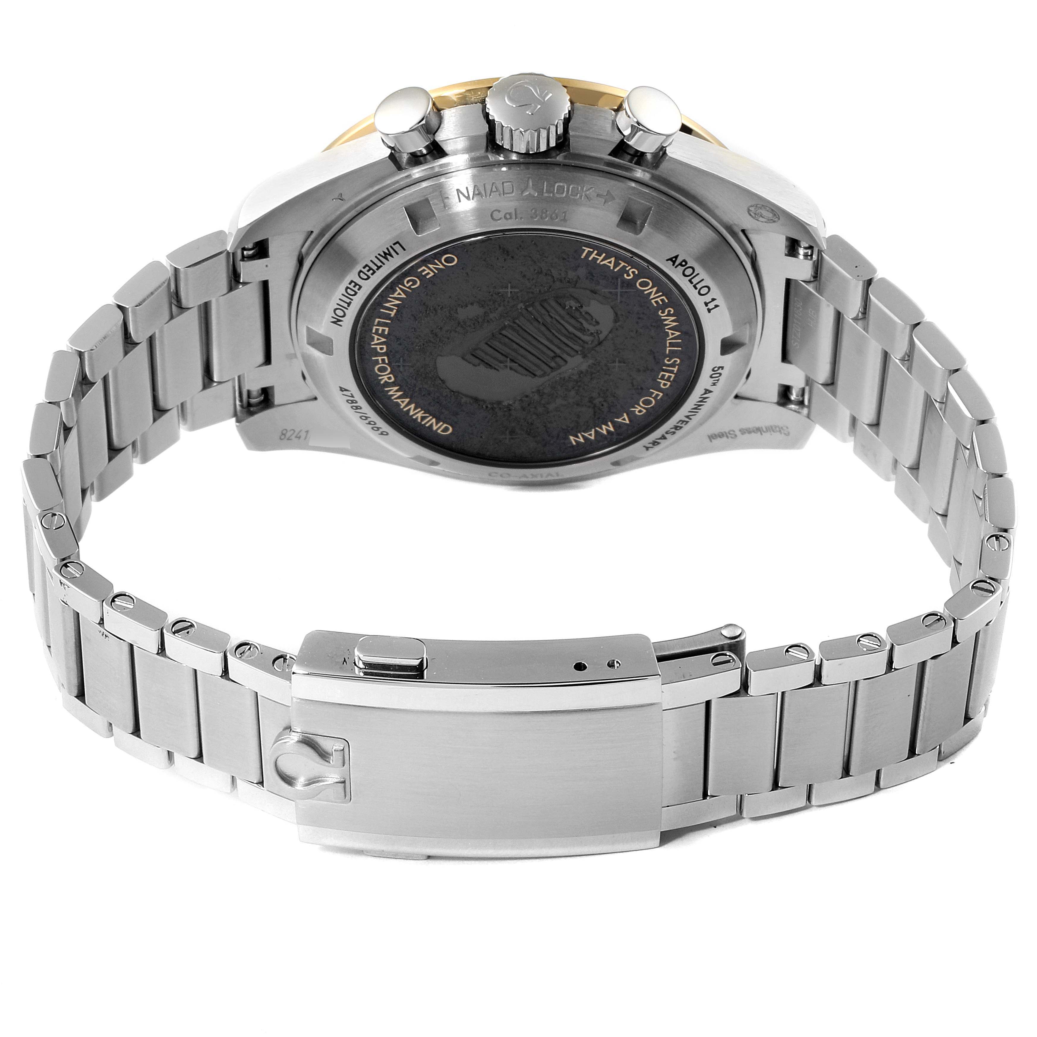 This image shows the back and band of an Omega Speedmaster 310.20.42.50.01.001 Men's Stainless Steel Grey Dial 310.20.42.50.01.001 Men's Stainless Steel Grey Dial watch from a rear angle.