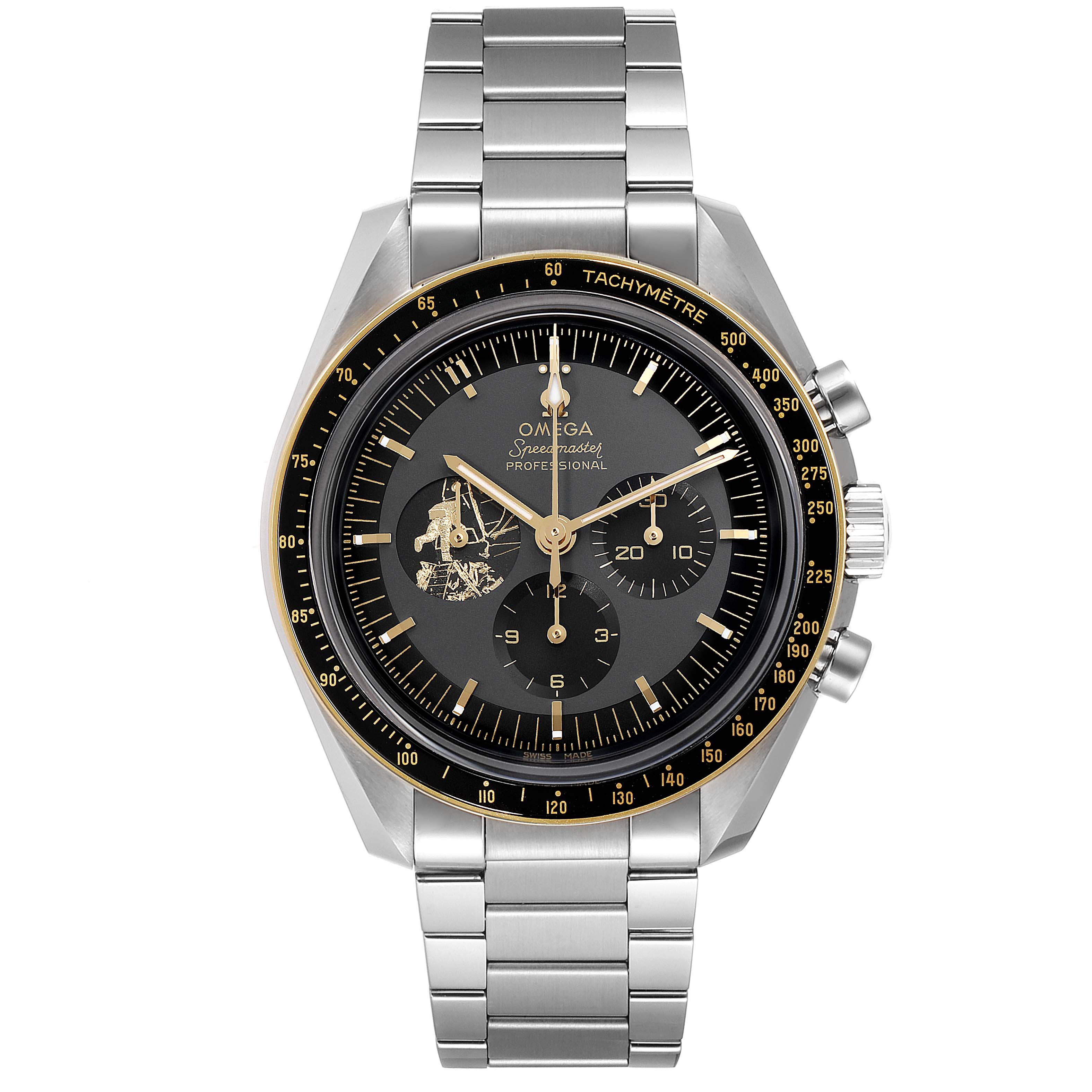 The image shows a front view of the Omega Speedmaster 310.20.42.50.01.001 Men's Stainless Steel Grey Dial 310.20.42.50.01.001 Men's Stainless Steel Grey Dial watch, displaying the dial, bezel, and stainless steel bracelet.