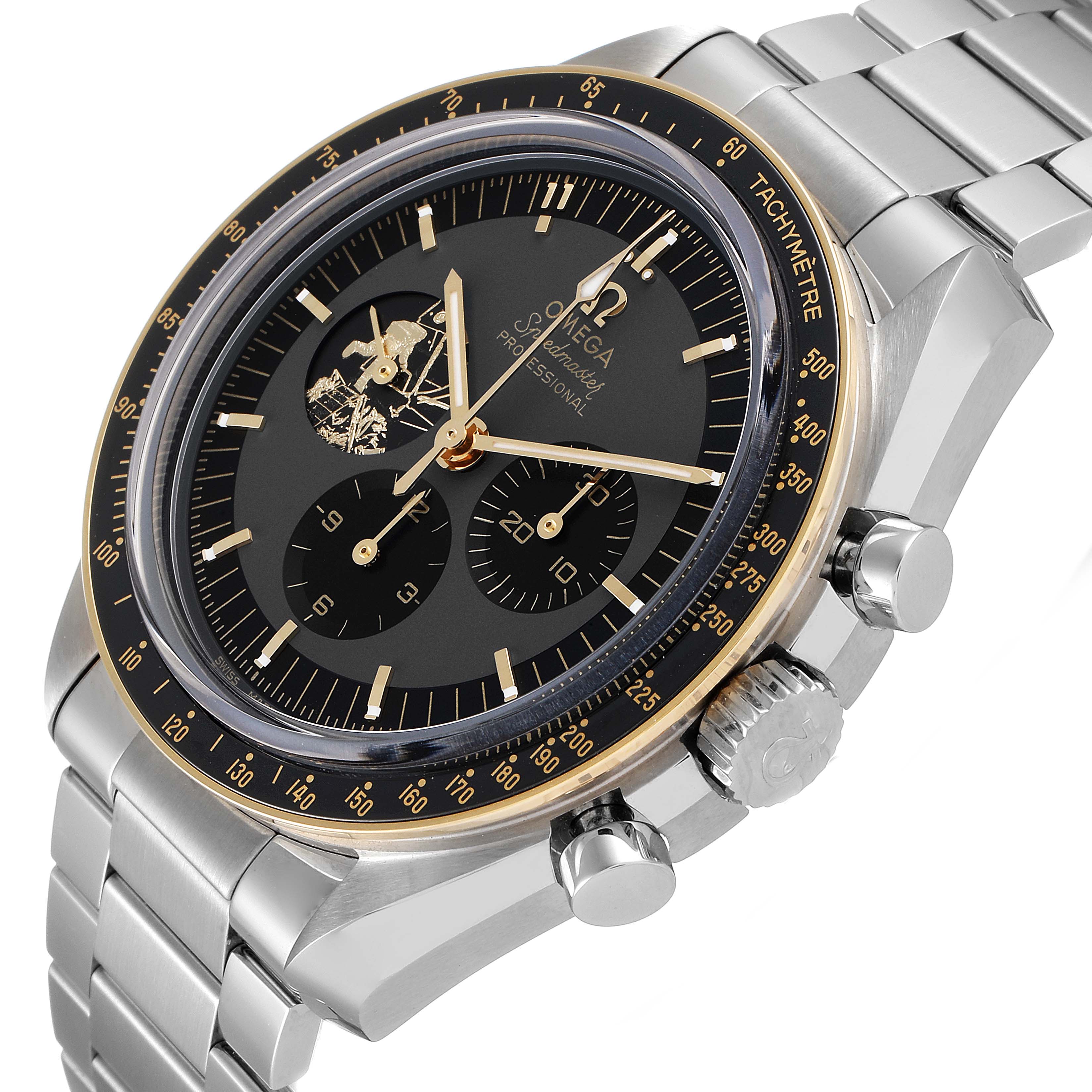 The image shows a close-up angled shot of an Omega Speedmaster 310.20.42.50.01.001 Men's Stainless Steel Grey Dial 310.20.42.50.01.001 Men's Stainless Steel Grey Dial watch, highlighting its face, bezel, and bracelet.