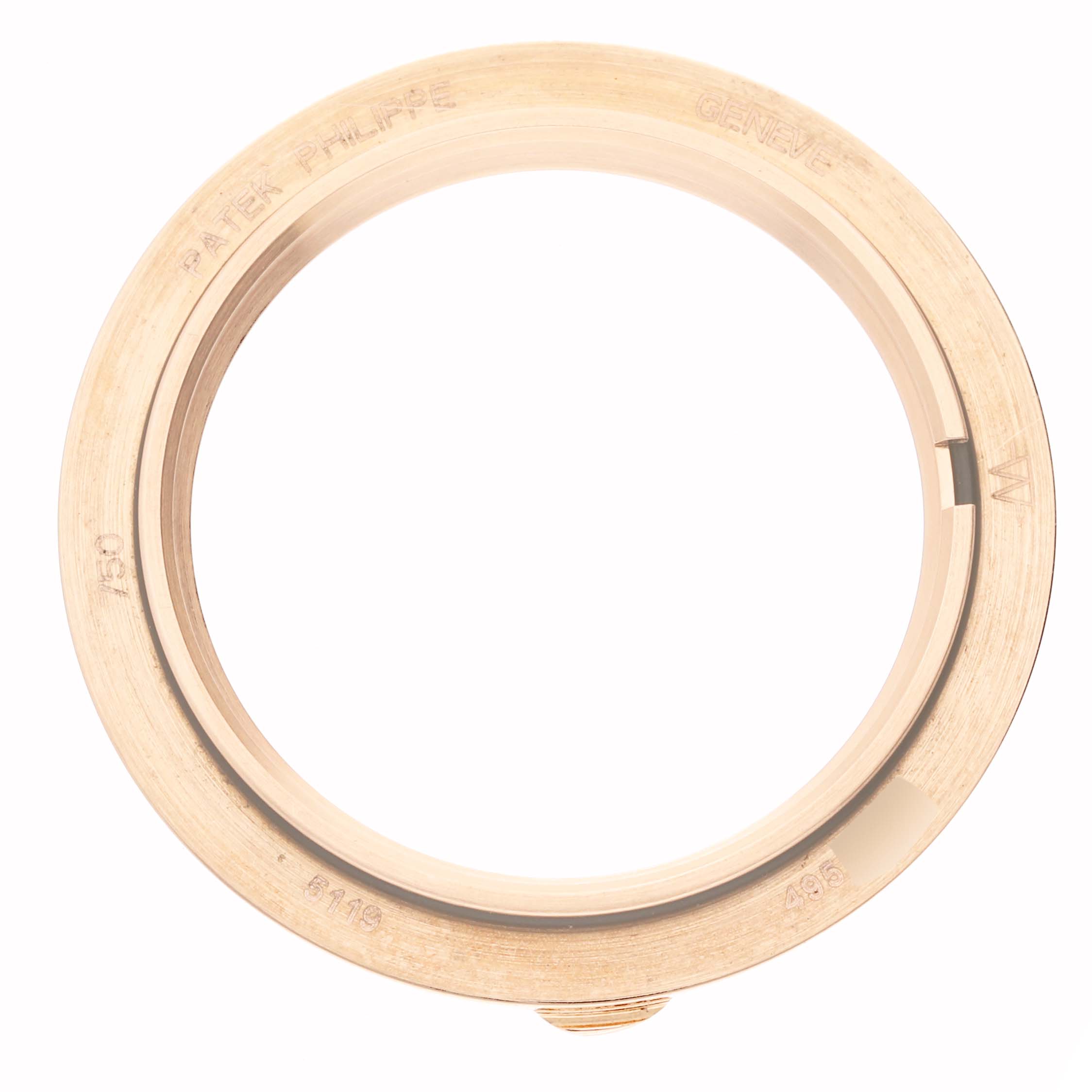 The image shows a top view of the bezel for a Patek Philippe Calatrava 5119R Men's Rose Gold White Dial 5119R Men's Rose Gold White Dial watch.