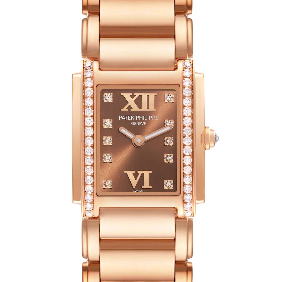 Patek Philippe Twenty-4 Small 18K Rose Gold Diamond Ladies Watch 4908 Papers SwissWatchExpo