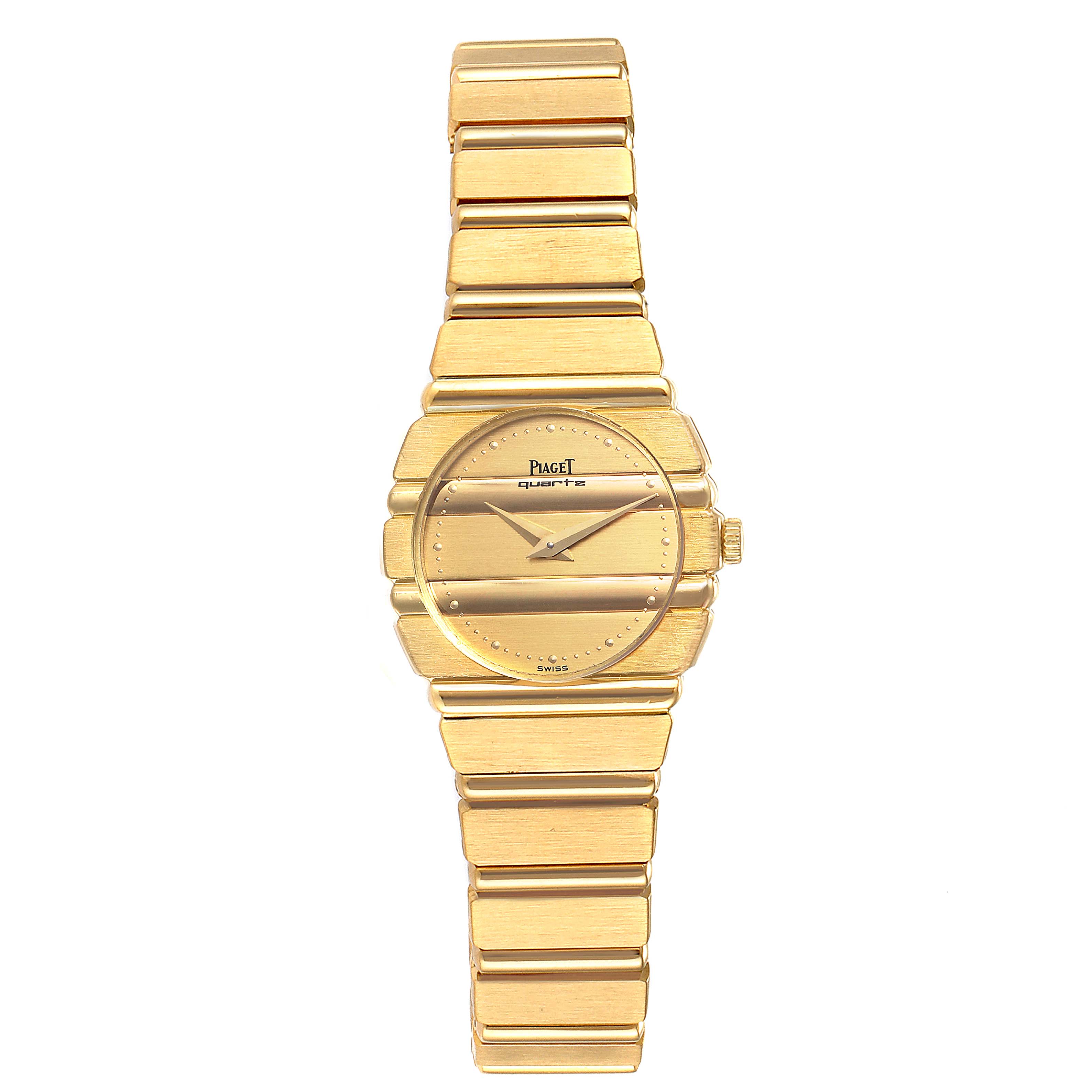 The image shows a front view of the Piaget 861 C701 Women's Yellow Gold Champagne Dial 861 C701 Women's Yellow Gold Champagne Dial Polo 18K Yellow Gold Champagne Dial Quartz Ladies Watch C701.