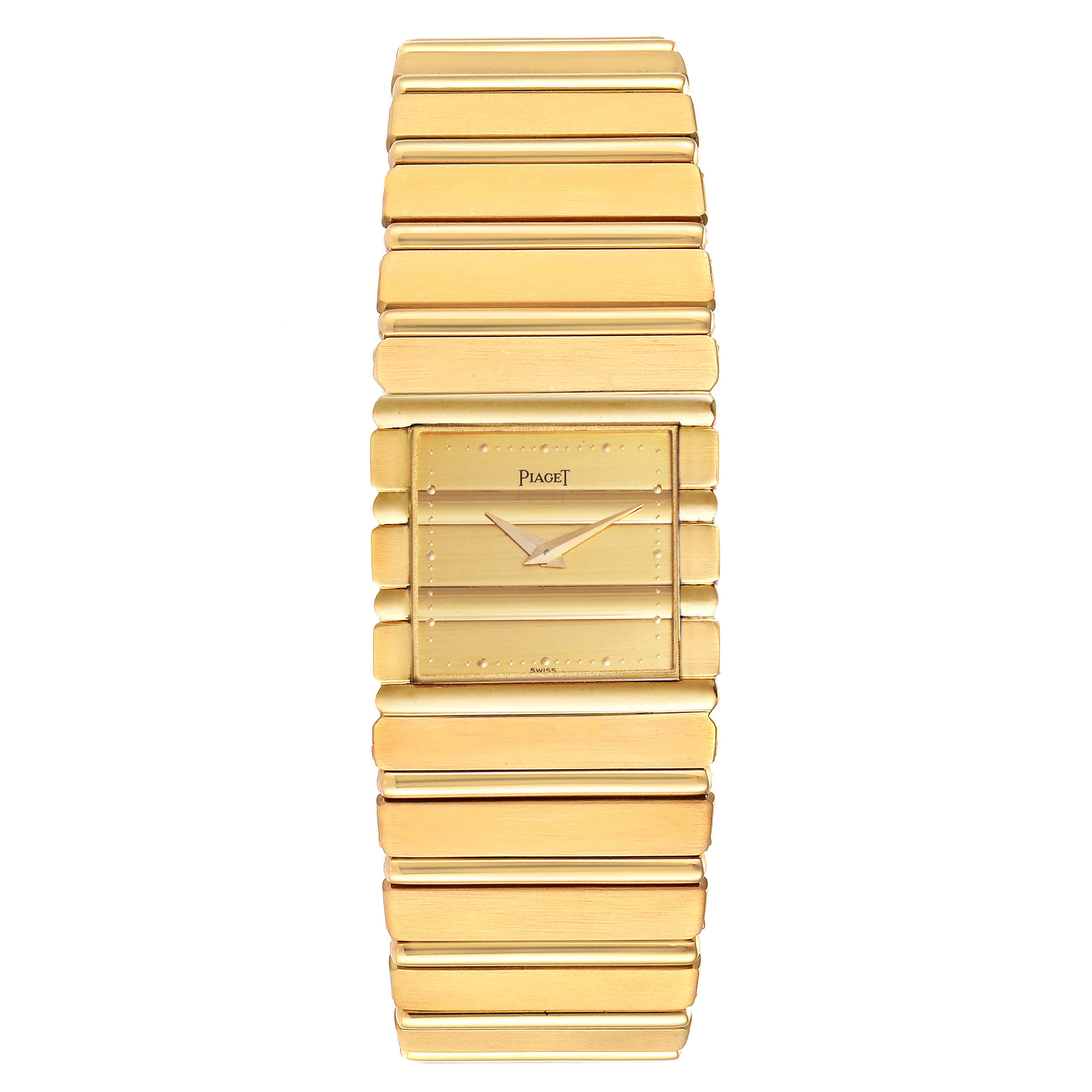 The image shows a front view of the Piaget 7131 C701 Men's Yellow Gold Champagne Dial 7131 C701 Men's Yellow Gold Champagne Dial Polo 18K Yellow Gold Quartz Men's Watch 7131 model.
