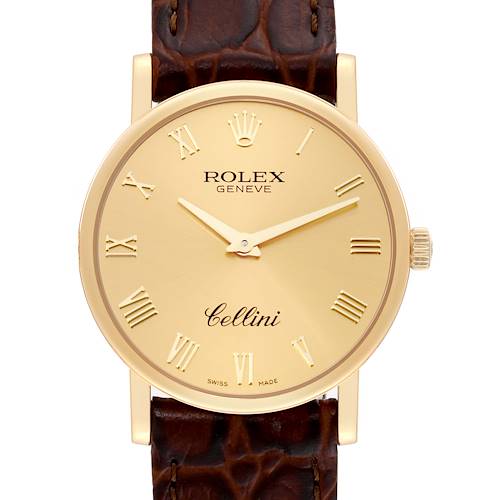 Photo of Rolex Cellini Classic Yellow Gold Brown Strap Mens Watch 5115