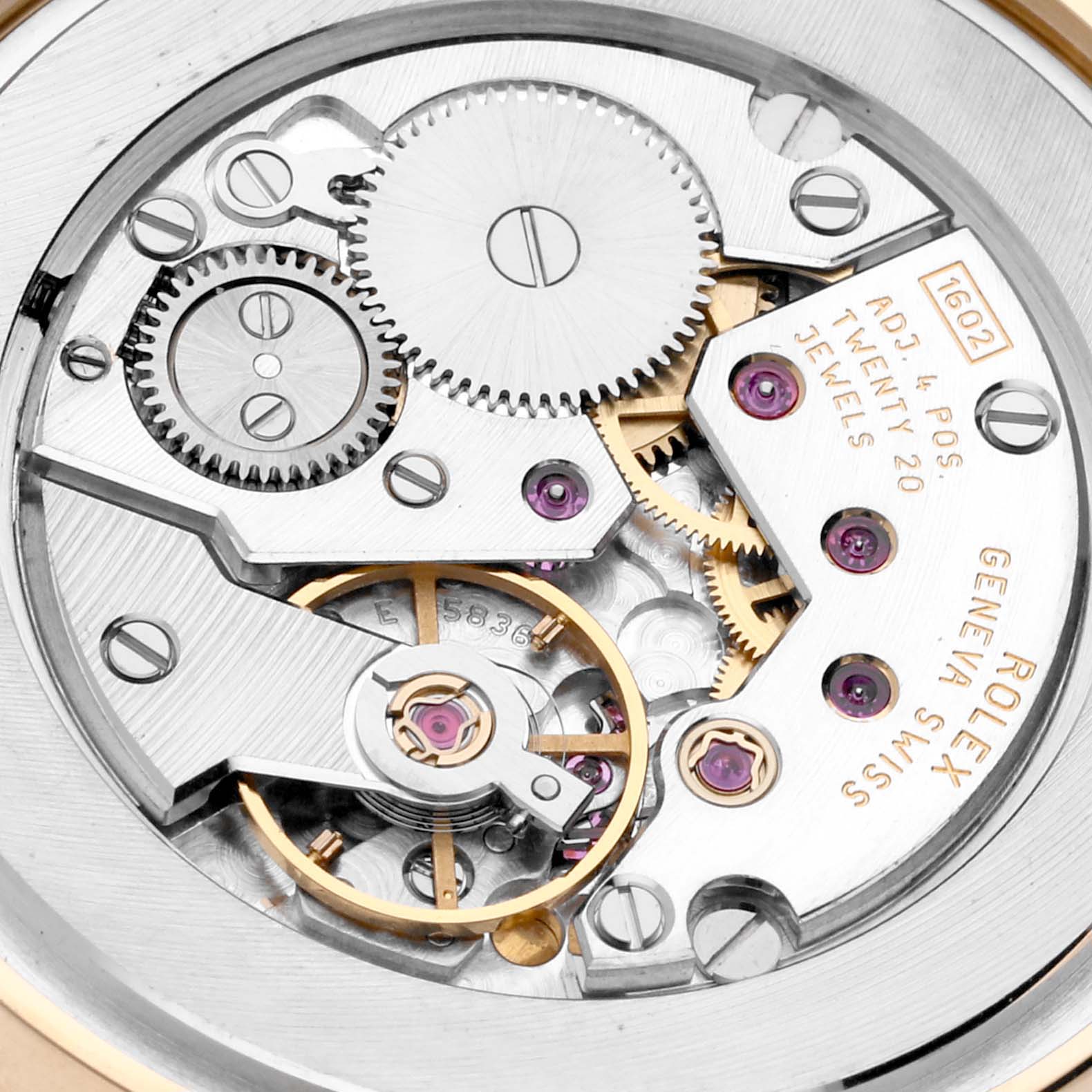 Close-up view of the Cellini model by Rolex showing internal gears and mechanisms.