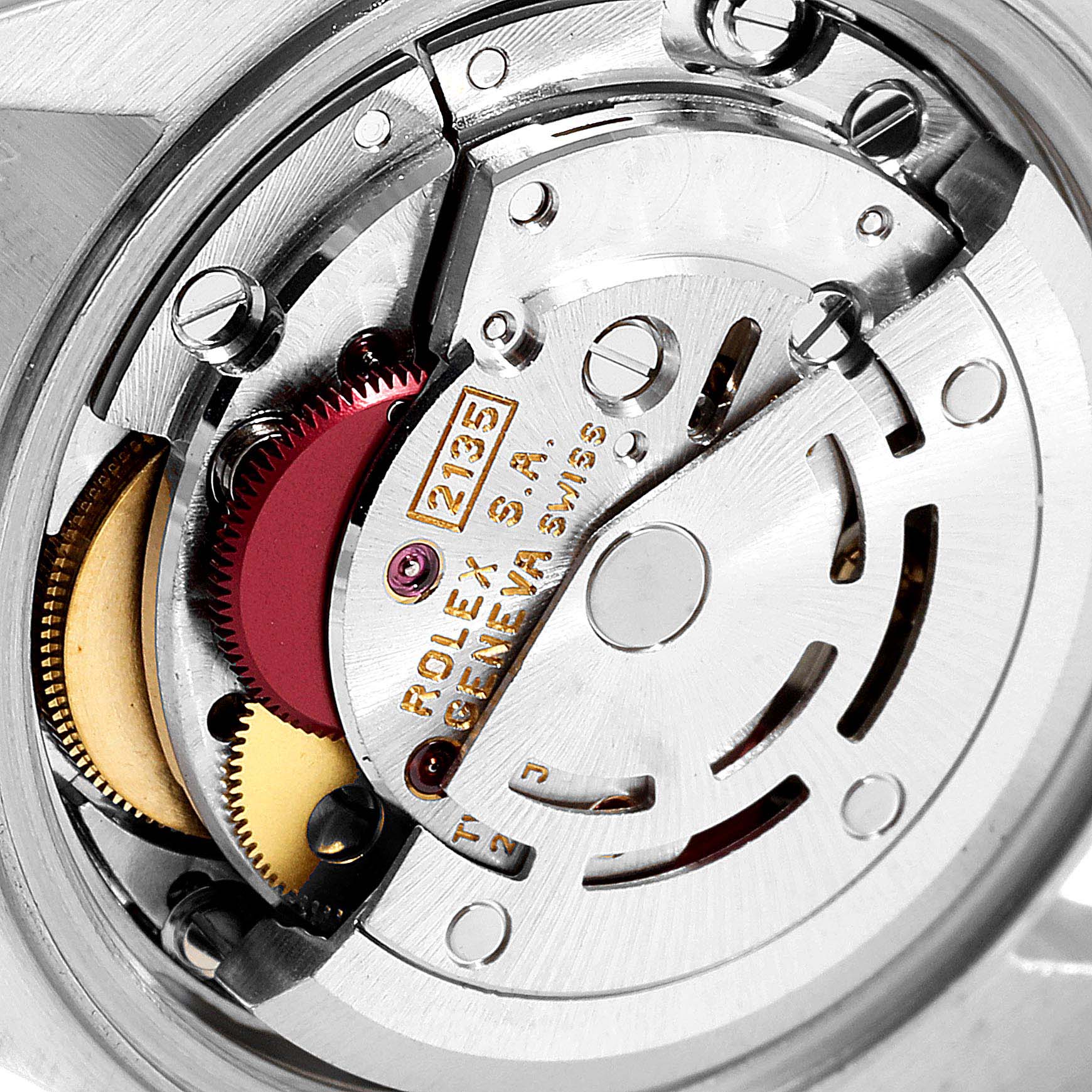 This image shows a close-up of the mechanical movement inside a Rolex Datejust 69173 Women
s Steel and Gold (two tone) Champagne Dial 69173 Women
s Steel and Gold (two tone) Champagne Dial watch.