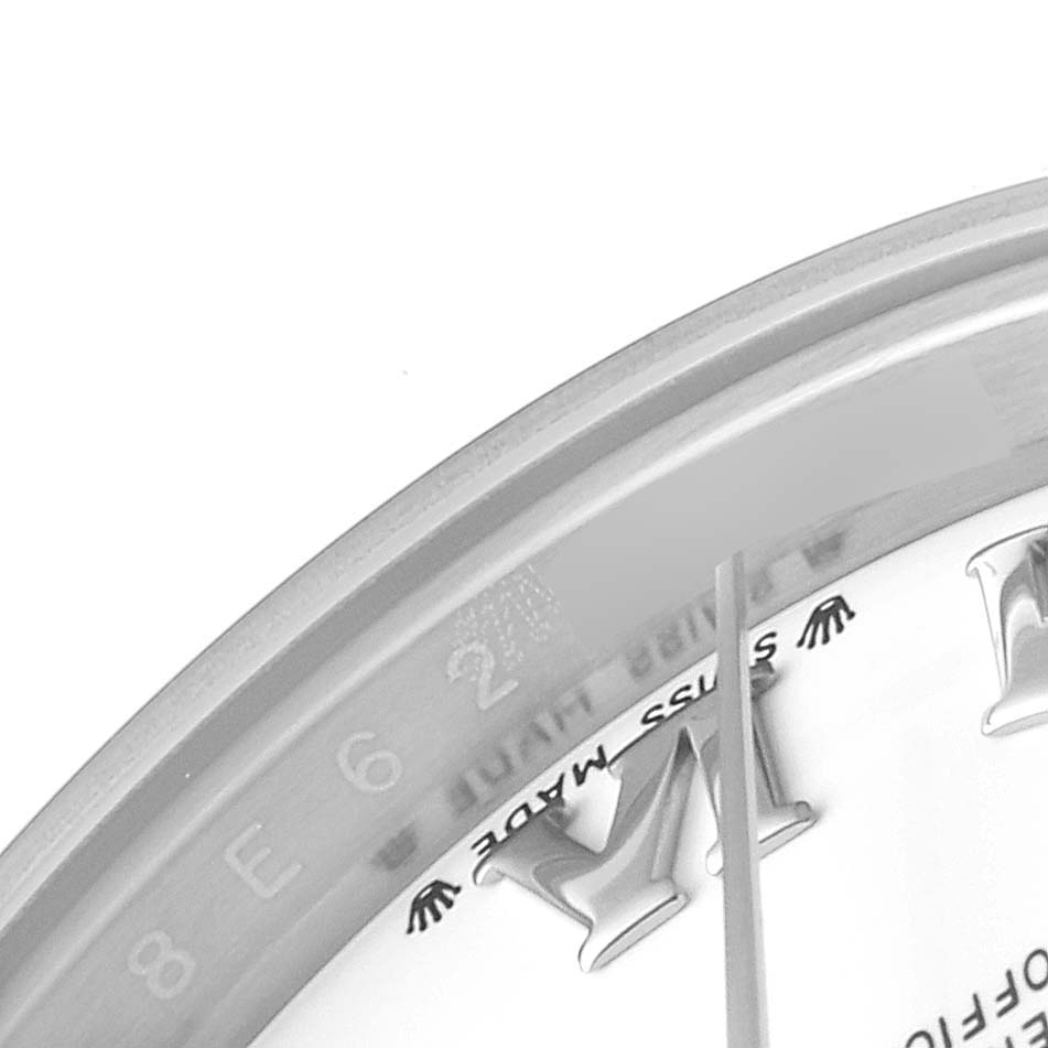 The image shows a close-up of the dial and the rehaut of a Rolex Datejust 279174 Women
s Stainless Steel White Dial 279174 Women
s Stainless Steel White Dial watch.