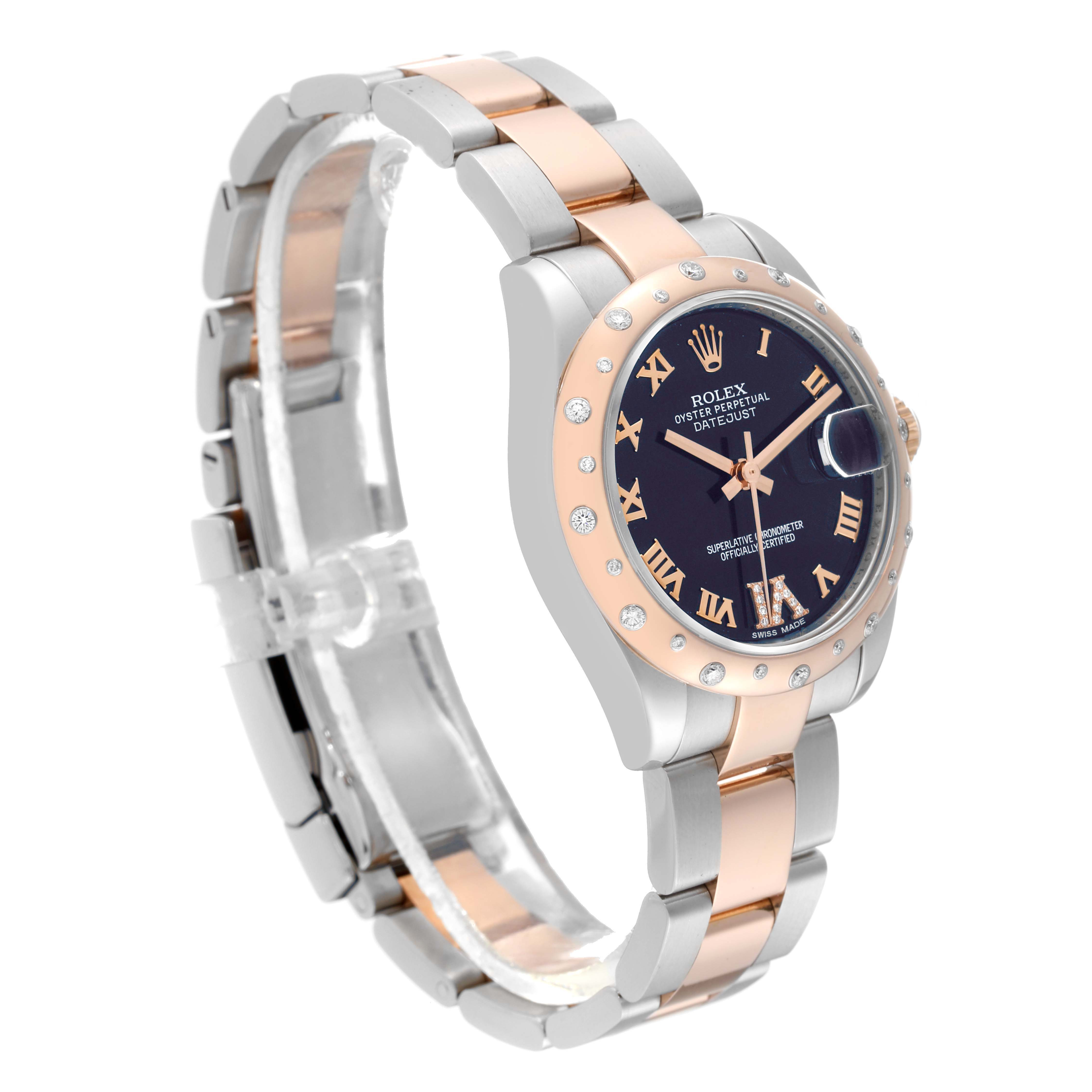The image shows a Rolex Mid-Size 178341 Women's Steel and Gold (two tone) Purple Dial 178341 Women's Steel and Gold (two tone) Purple Dial Oyster Perpetual Datejust watch at a three-quarter angle, highlighting the bracelet and dial.