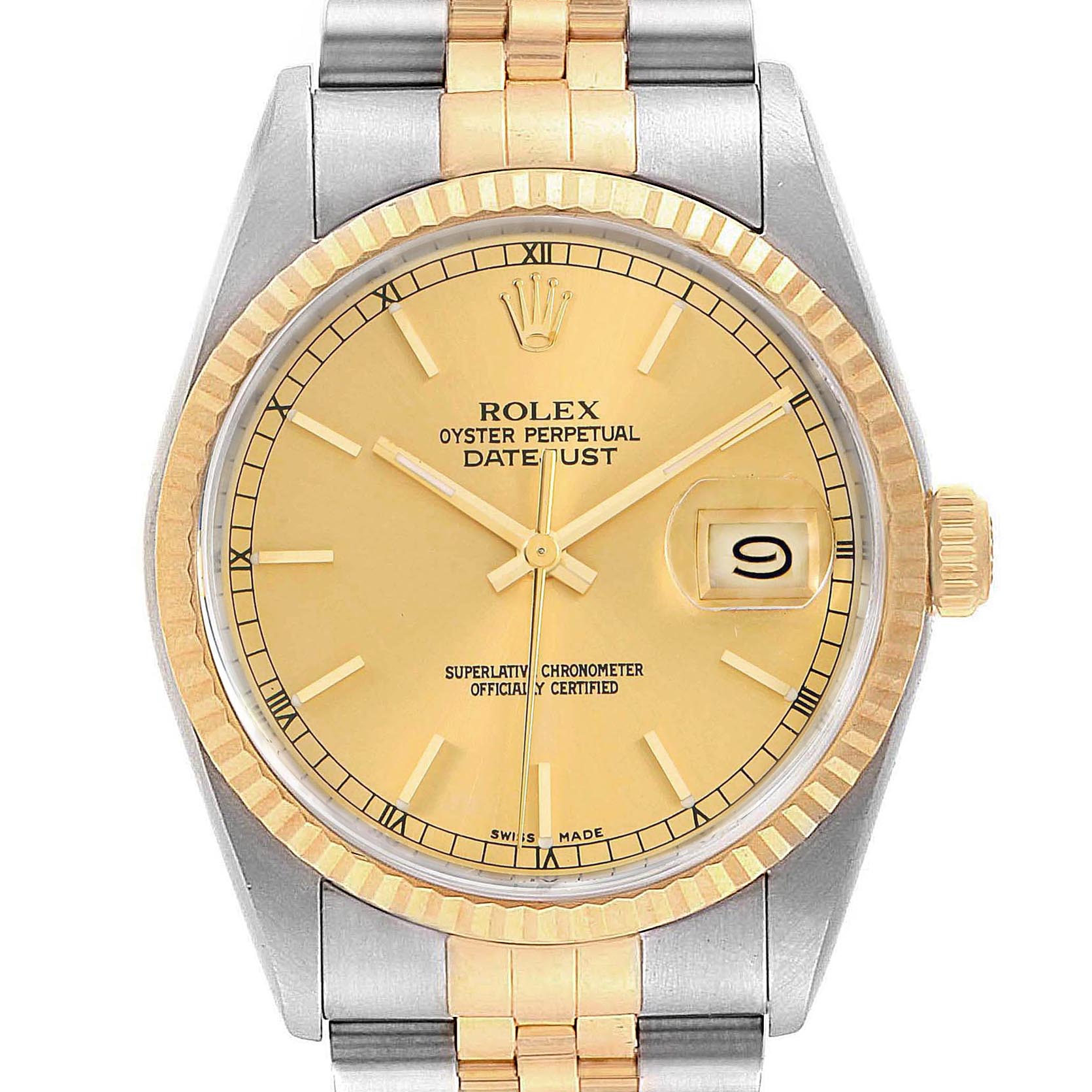 Rolex Datejust 36mm Stainless Steel Yellow Gold Mens Watch 16233 Box ...