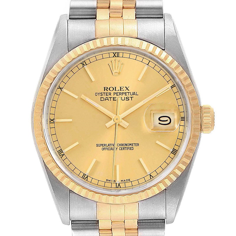 Rolex Datejust 36mm Stainless Steel Yellow Gold Mens Watch 16233 Box SwissWatchExpo