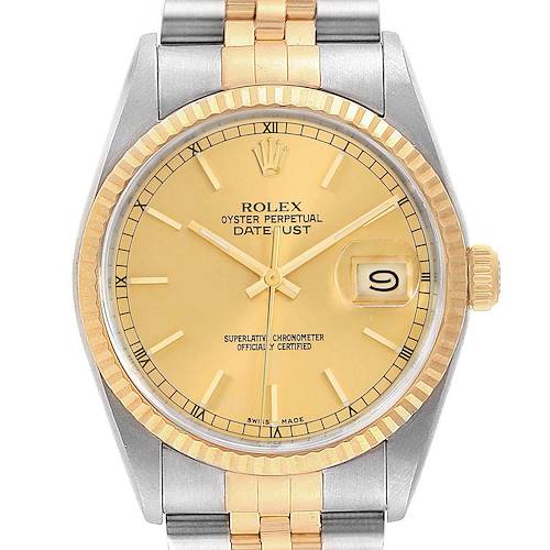 Photo of Rolex Datejust 36mm Stainless Steel Yellow Gold Mens Watch 16233 Box
