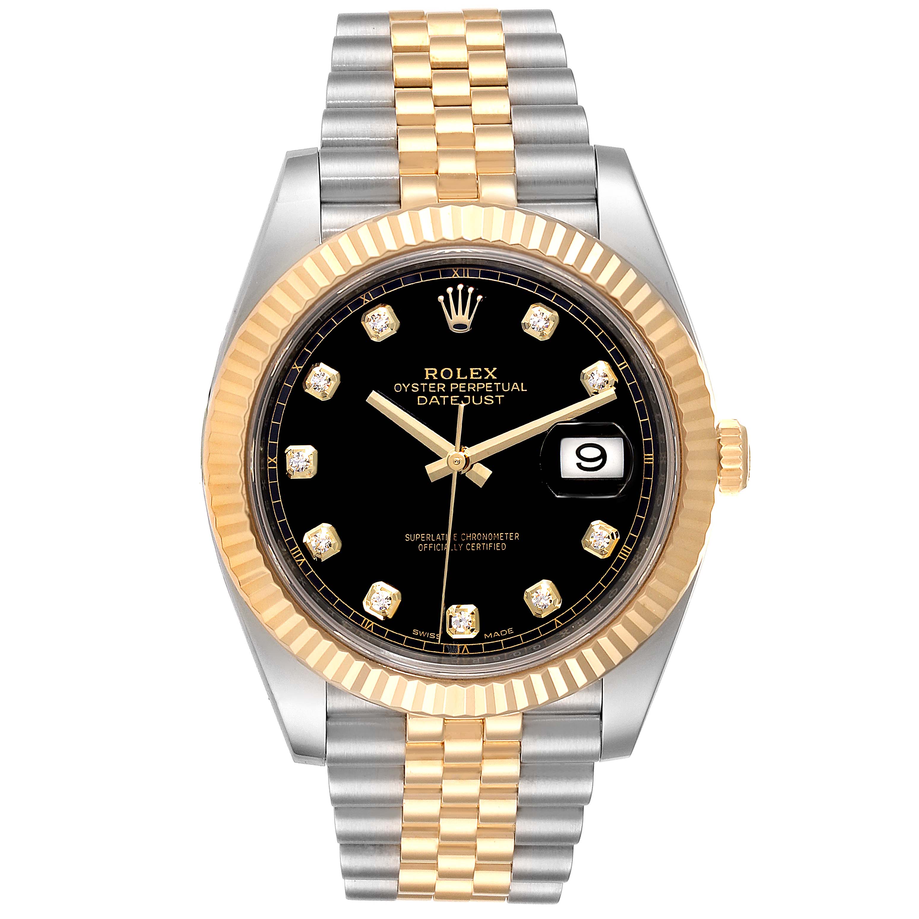 Rolex Datejust 41 Steel Yellow Gold Black Diamond Dial Mens Watch ...