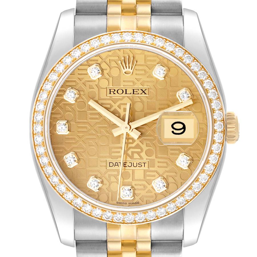 Rolex Datejust Champagne Dial Steel Yellow Gold Diamond Men's Watch 116243 SwissWatchExpo