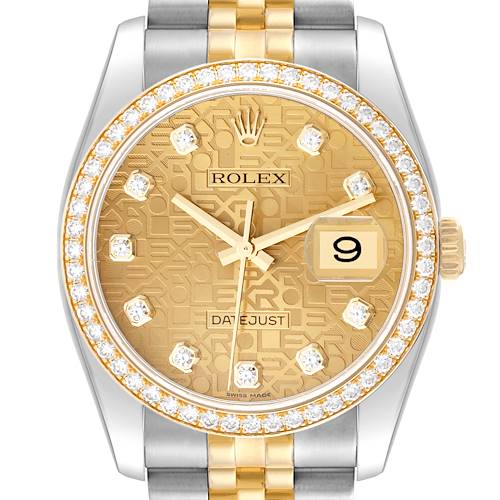 Photo of Rolex Datejust Champagne Dial Steel Yellow Gold Diamond Men's Watch 116243