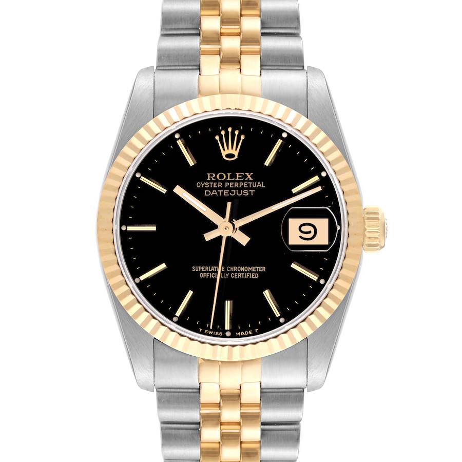 Rolex Datejust Midsize 31 Steel Yellow Gold Black Dial Ladies Watch 68273 SwissWatchExpo