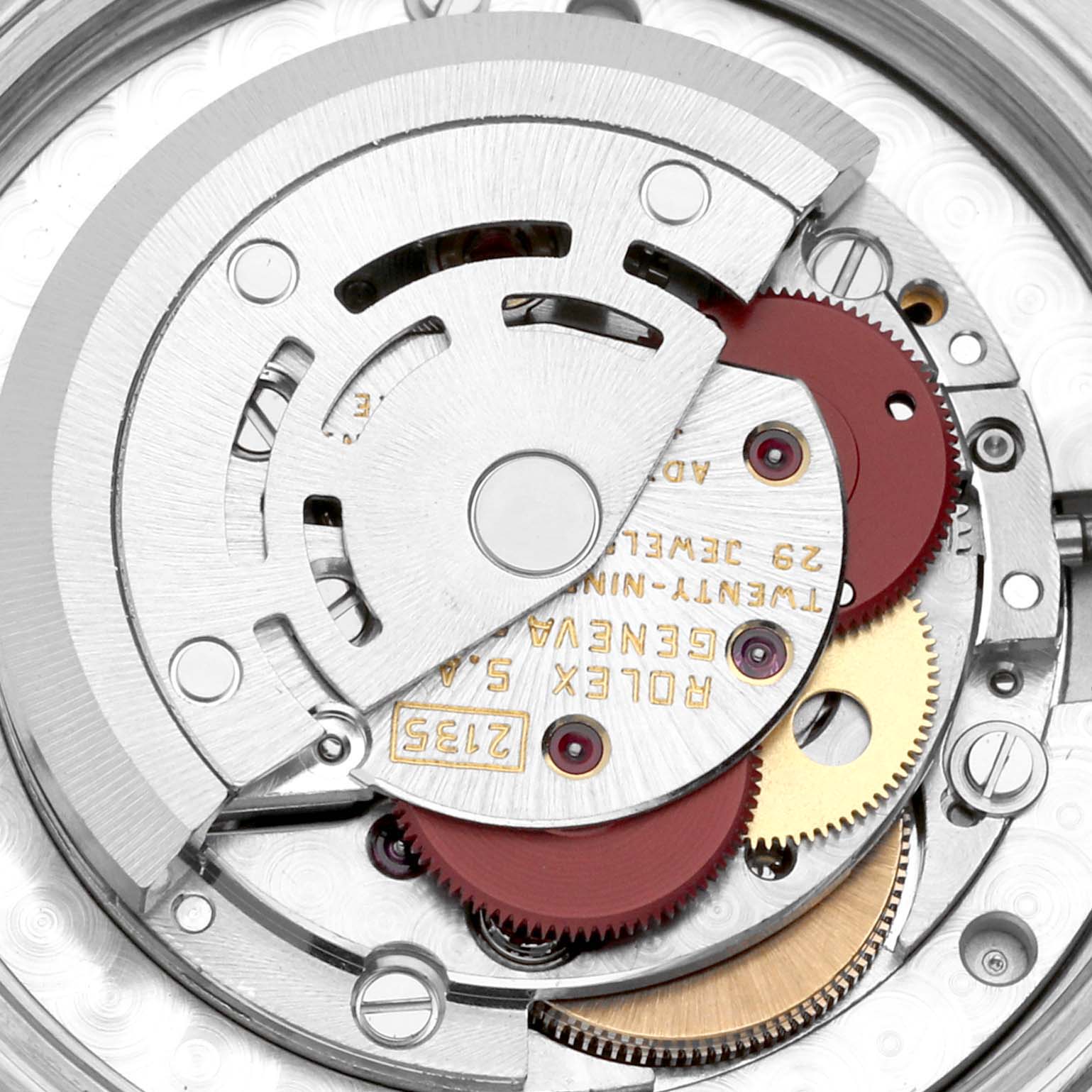 This image shows a close-up view of the movement mechanism of a Rolex Mid-Size 68273 Women's Steel and Gold (two tone) Black Dial 68273 Women's Steel and Gold (two tone) Black Dial model watch.