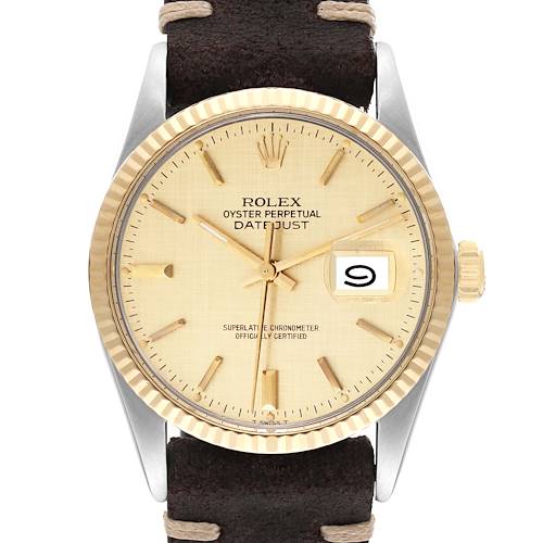 Photo of Rolex Datejust Steel Yellow Gold Champagne Linen Dial Vintage Mens Watch 16013