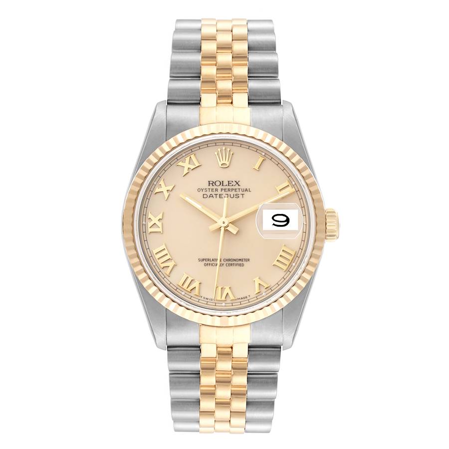 Rolex Datejust Steel Yellow Gold Ivory Roman Dial Mens Watch 16233 Box Papers SwissWatchExpo