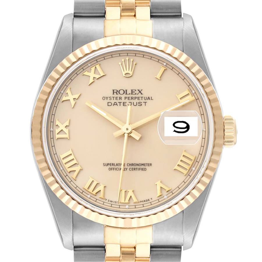 Rolex Datejust Steel Yellow Gold Ivory Roman Dial Mens Watch 16233 Box Papers SwissWatchExpo