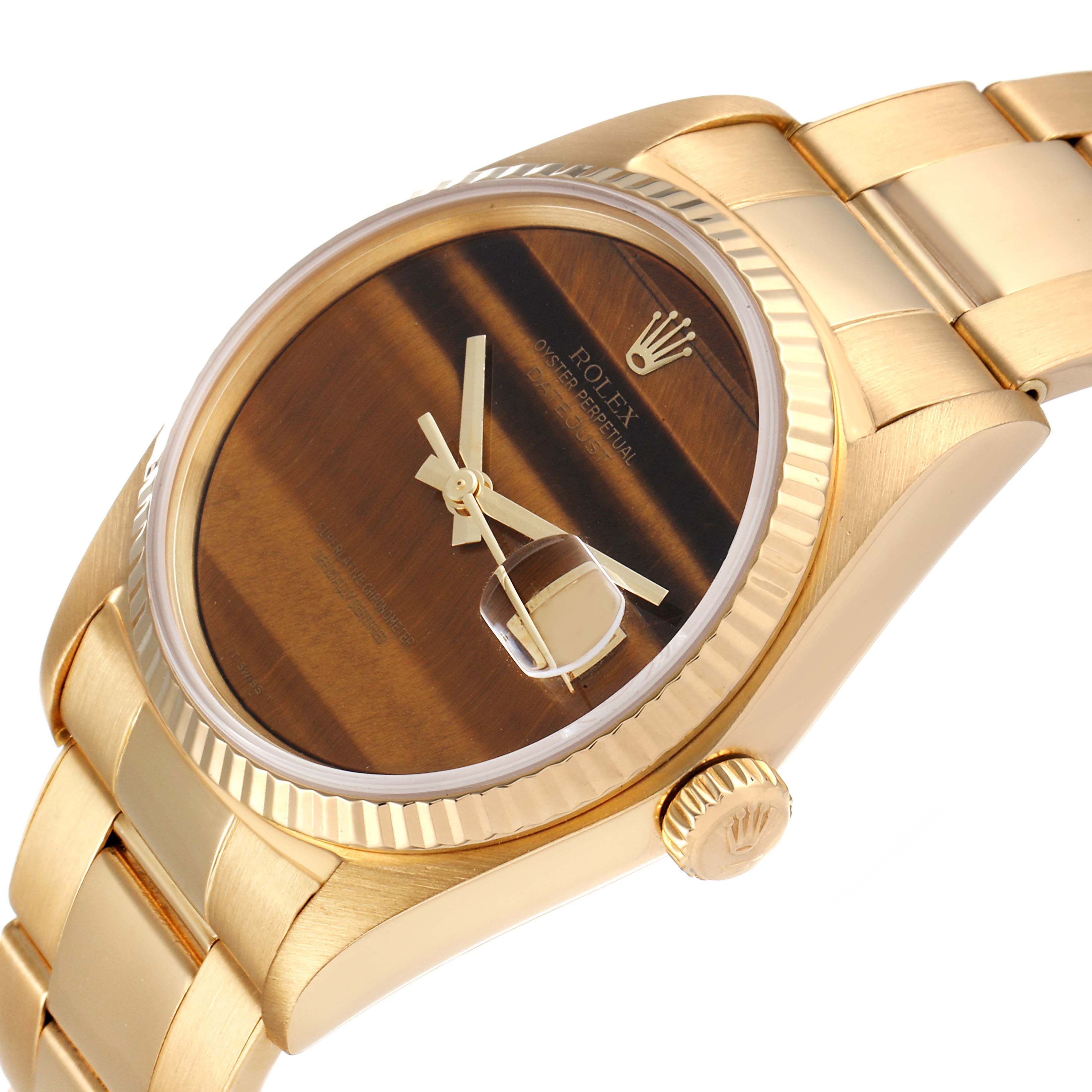 The image shows a close-up angled view of the Rolex President 16018 Men's Yellow Gold Brown Dial 16018 Men's Yellow Gold Brown Dial model, highlighting the bezel, dial, crown, and bracelet.