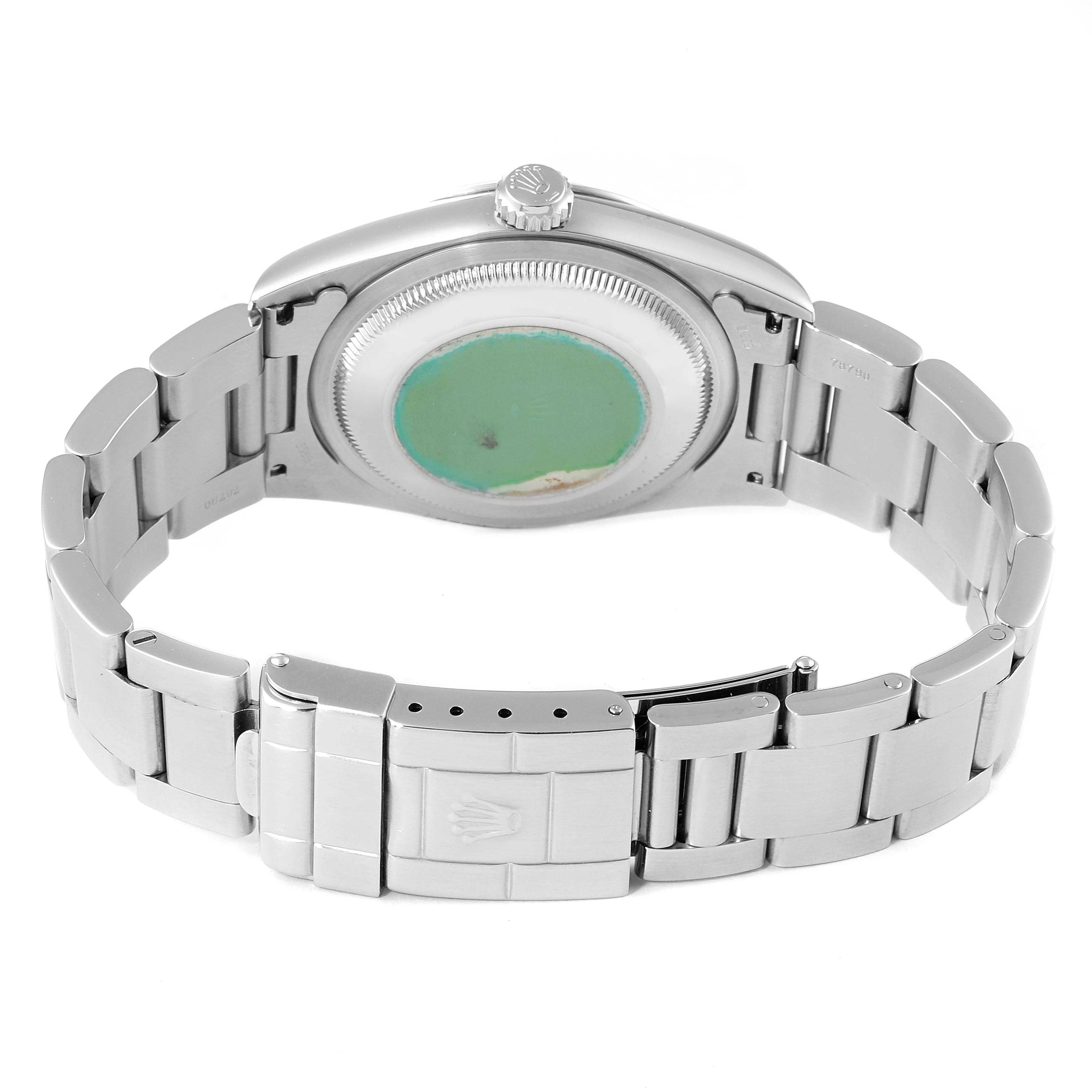 This image shows the case back, bracelet, and clasp of a Rolex Explorer 14270 Men's Stainless Steel Black Dial 14270 Men's Stainless Steel Black Dial watch from a rear angle.