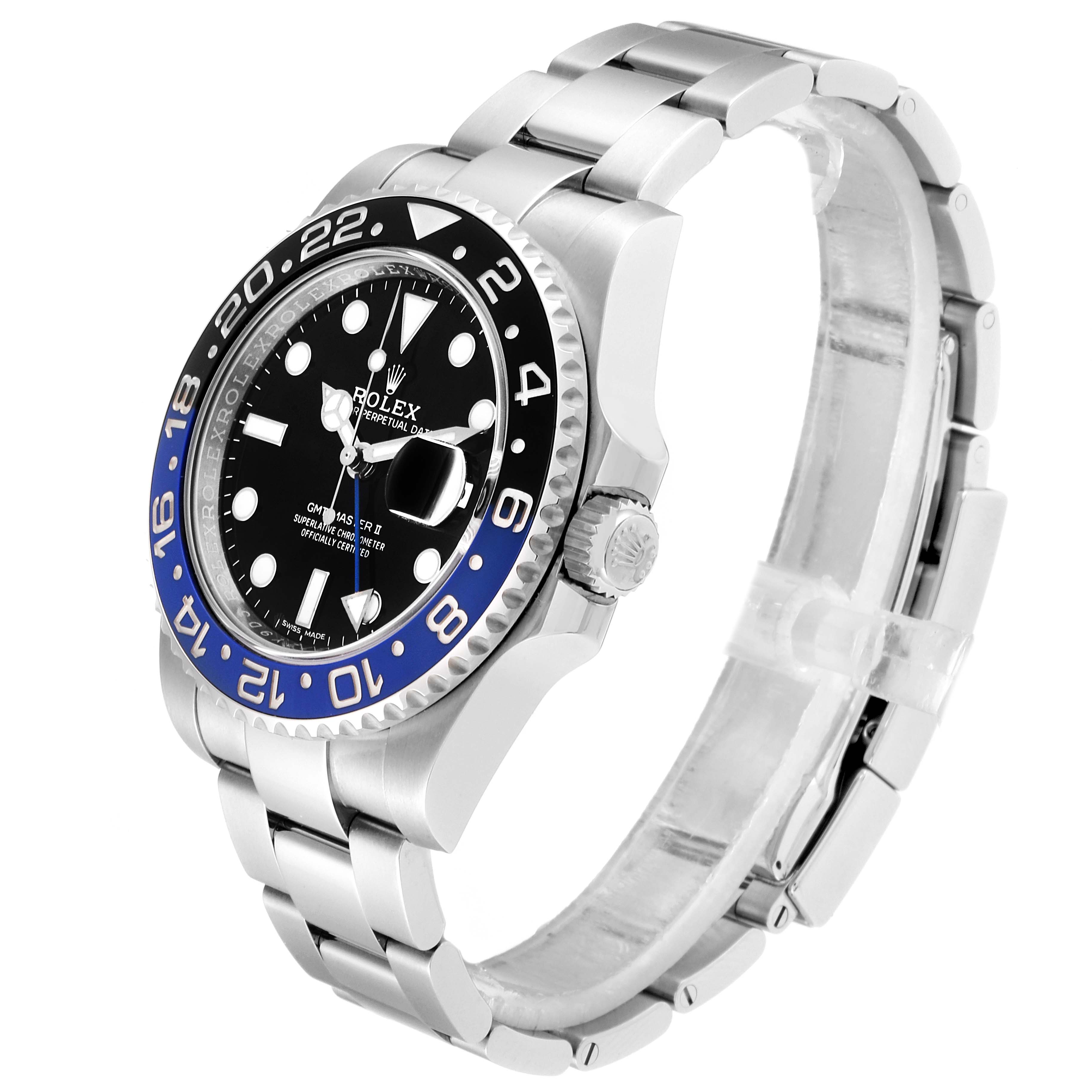 The image shows a side angle of the Rolex GMT-Master 116710  Men
s Stainless Steel Black Dial 116710  Men
s Stainless Steel Black Dial watch, highlighting the bezel, crown, and bracelet.