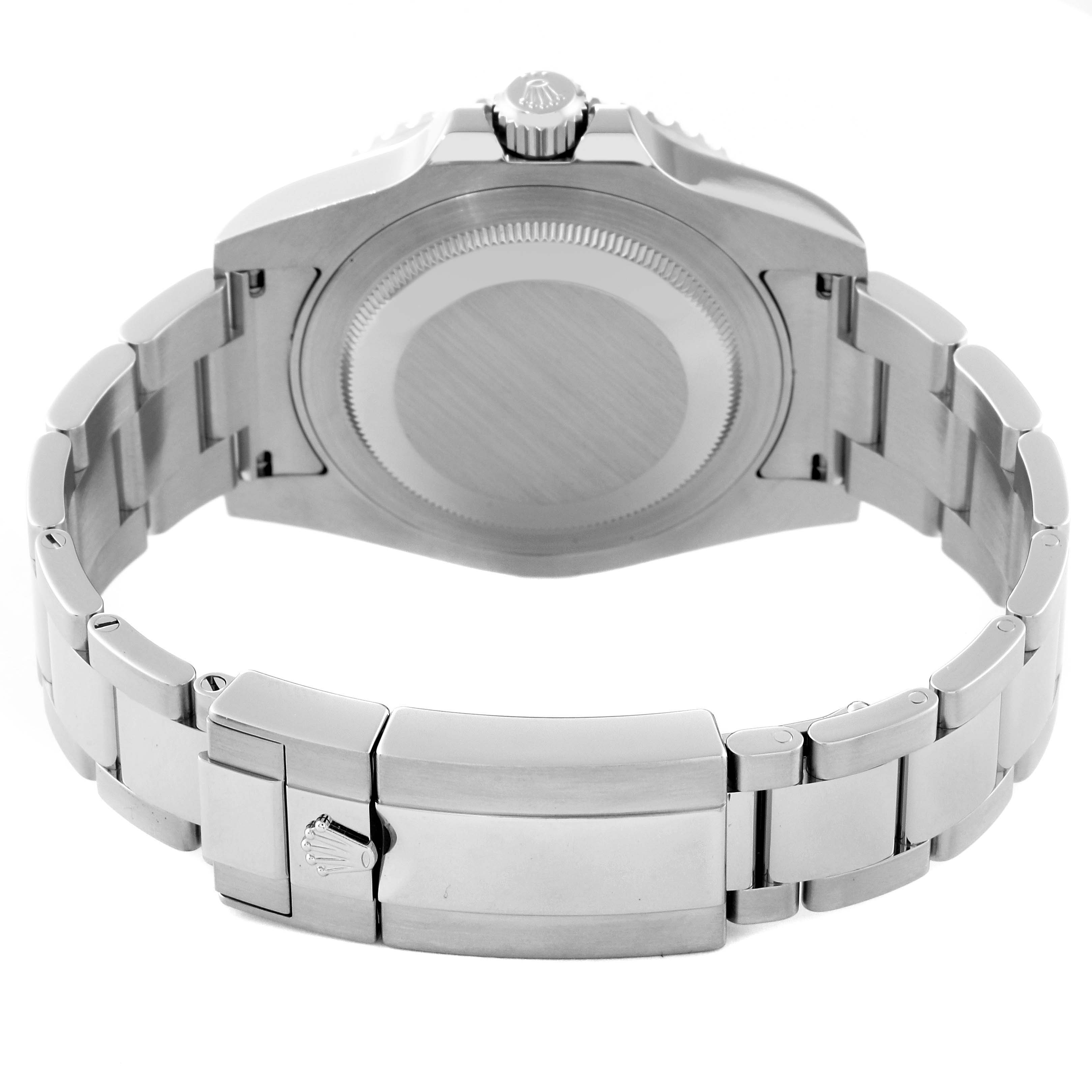 The image shows the back view of a Rolex GMT-Master 116710 Men's Stainless Steel Black Dial 116710 Men's Stainless Steel Black Dial watch, highlighting the case back, crown, and bracelet clasp.