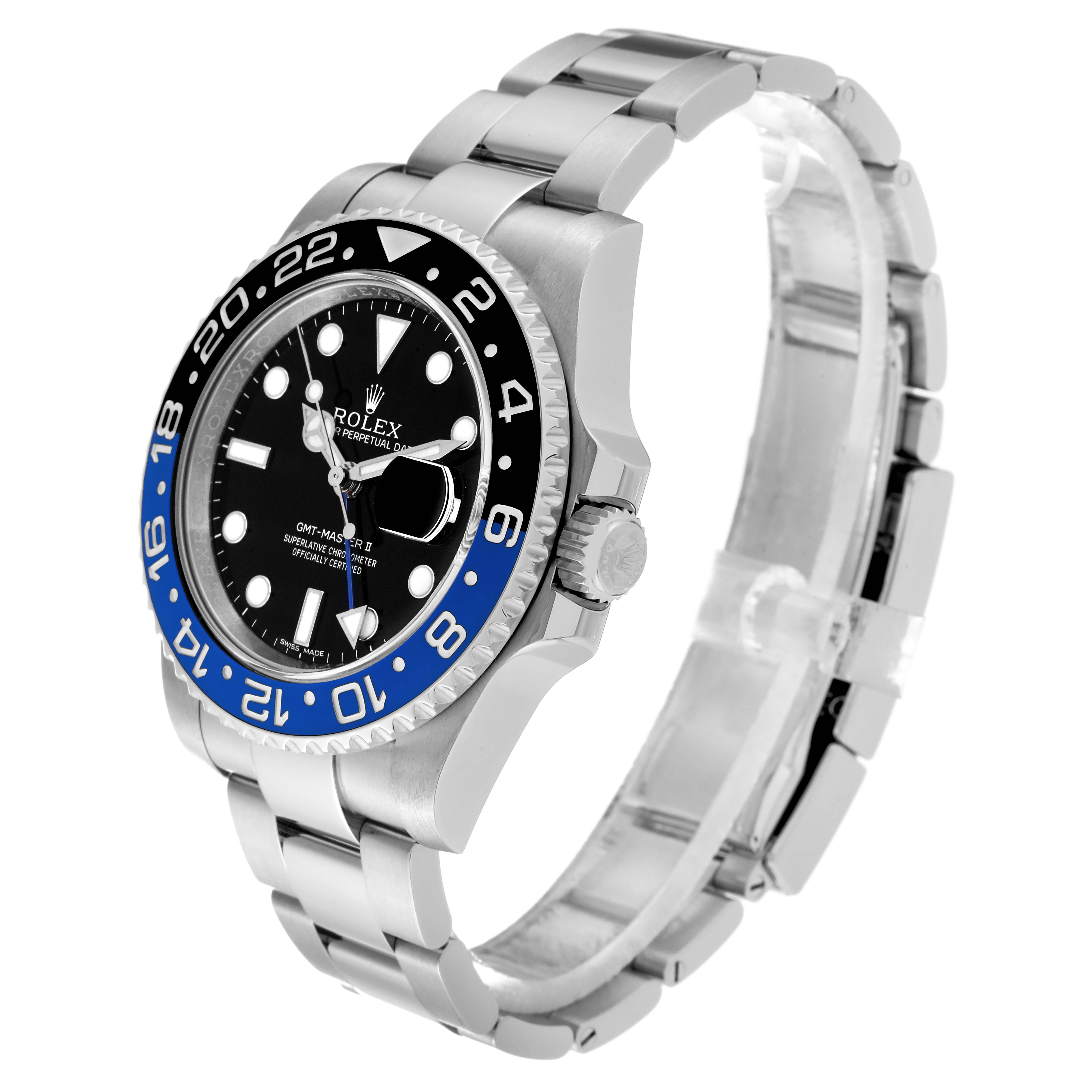 The Rolex GMT-Master 116710 Men's Stainless Steel Black Dial 116710 Men's Stainless Steel Black Dial watch is shown at a slight angle, displaying the face, bezel, crown, and bracelet.