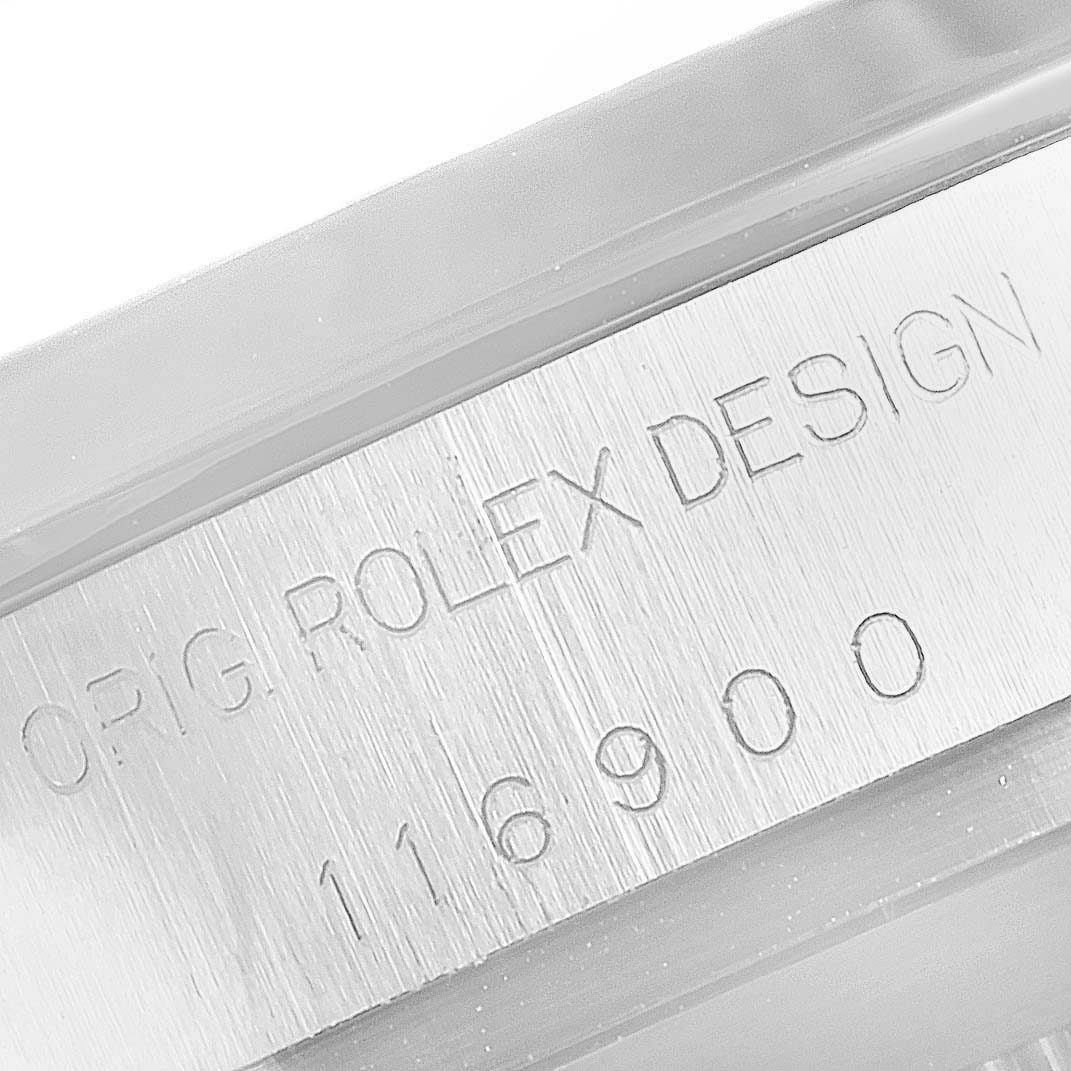 The image shows a close-up of the engraved inner bezel of a Rolex Air-King 116900 Men's Stainless Steel Black Dial 116900 Men's Stainless Steel Black Dial model, displaying "ORIG. ROLEX DESIGN" and the model number 116900.