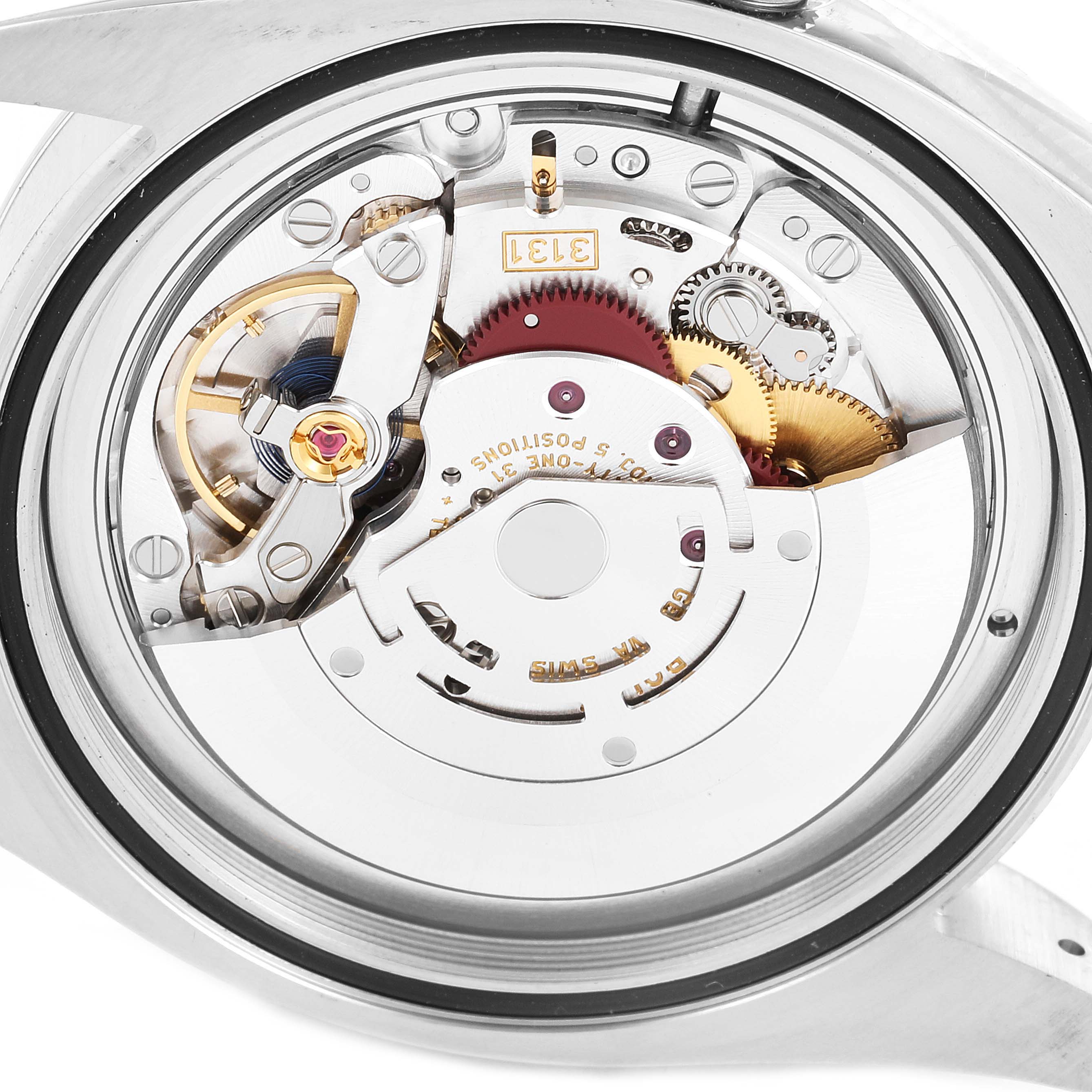 This image shows the internal mechanism of the Rolex Air-King 116900 Men's Stainless Steel Black Dial 116900 Men's Stainless Steel Black Dial watch, focusing on its movement components.