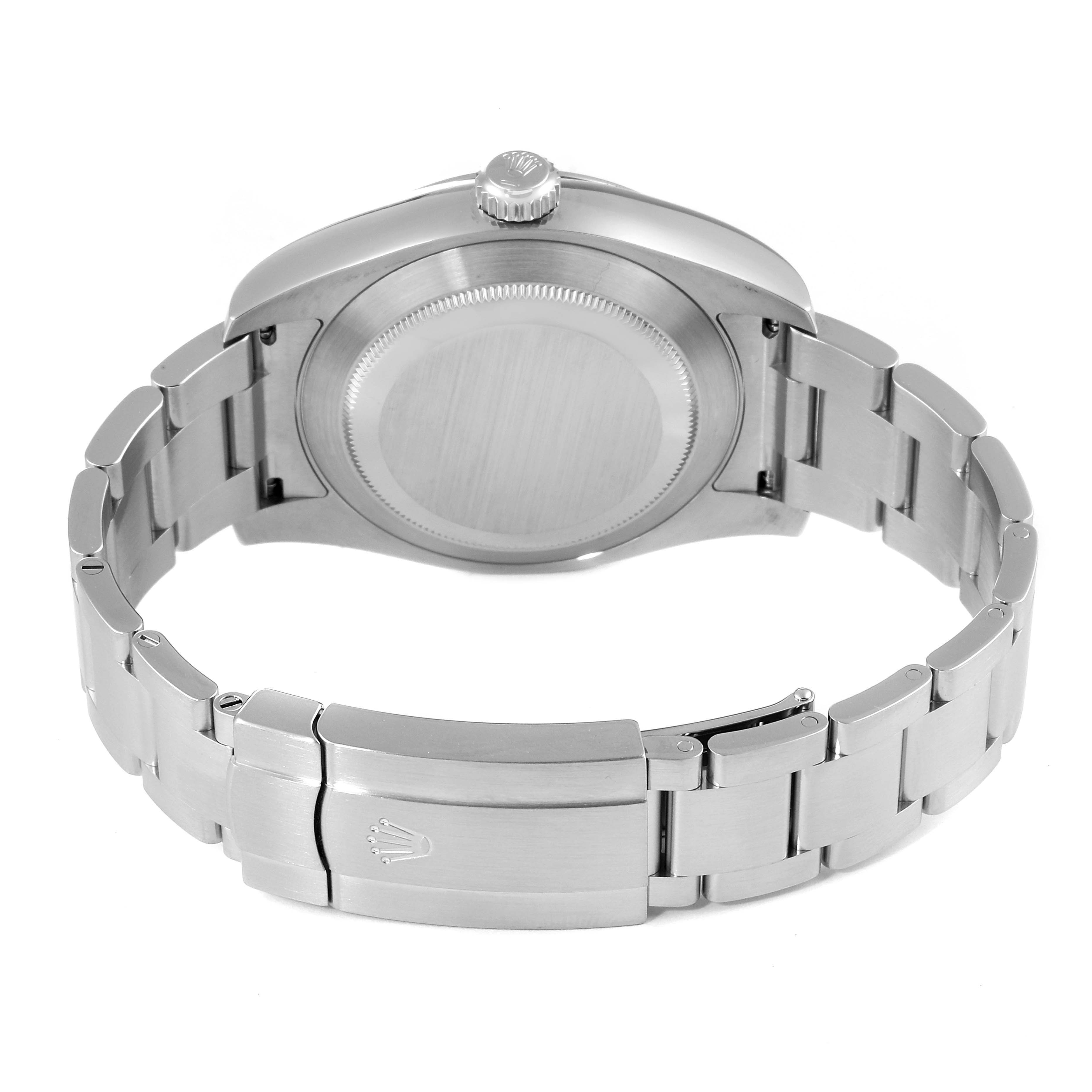 The image shows the back case and bracelet of a Rolex Air-King 116900 Men's Stainless Steel Black Dial 116900 Men's Stainless Steel Black Dial model, viewed from the rear.