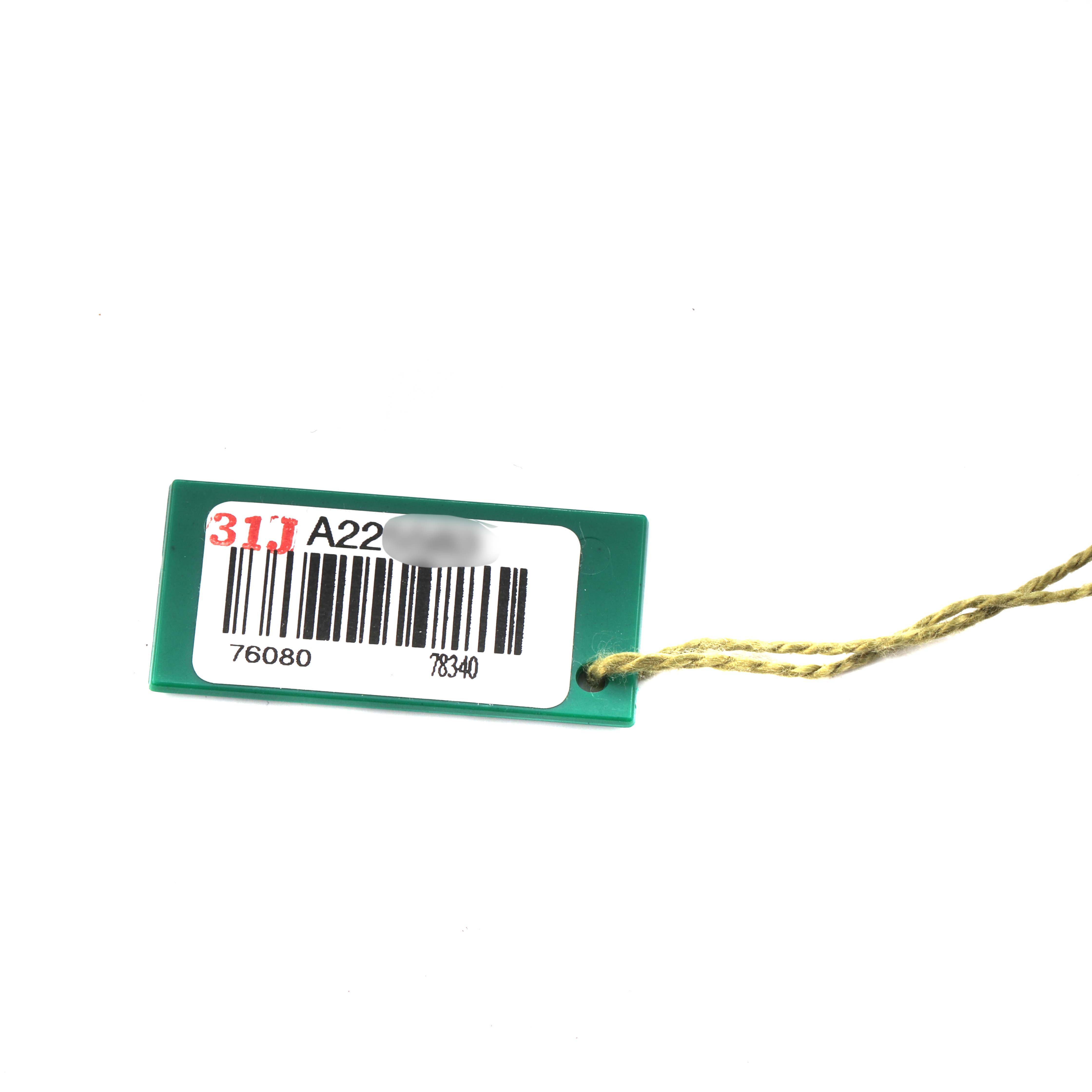 This image shows a green tag with a barcode likely associated with the Rolex Oyster Perpetual 76080 Women
s Stainless Steel Pink Dial 76080 Women
s Stainless Steel Pink Dial watch.