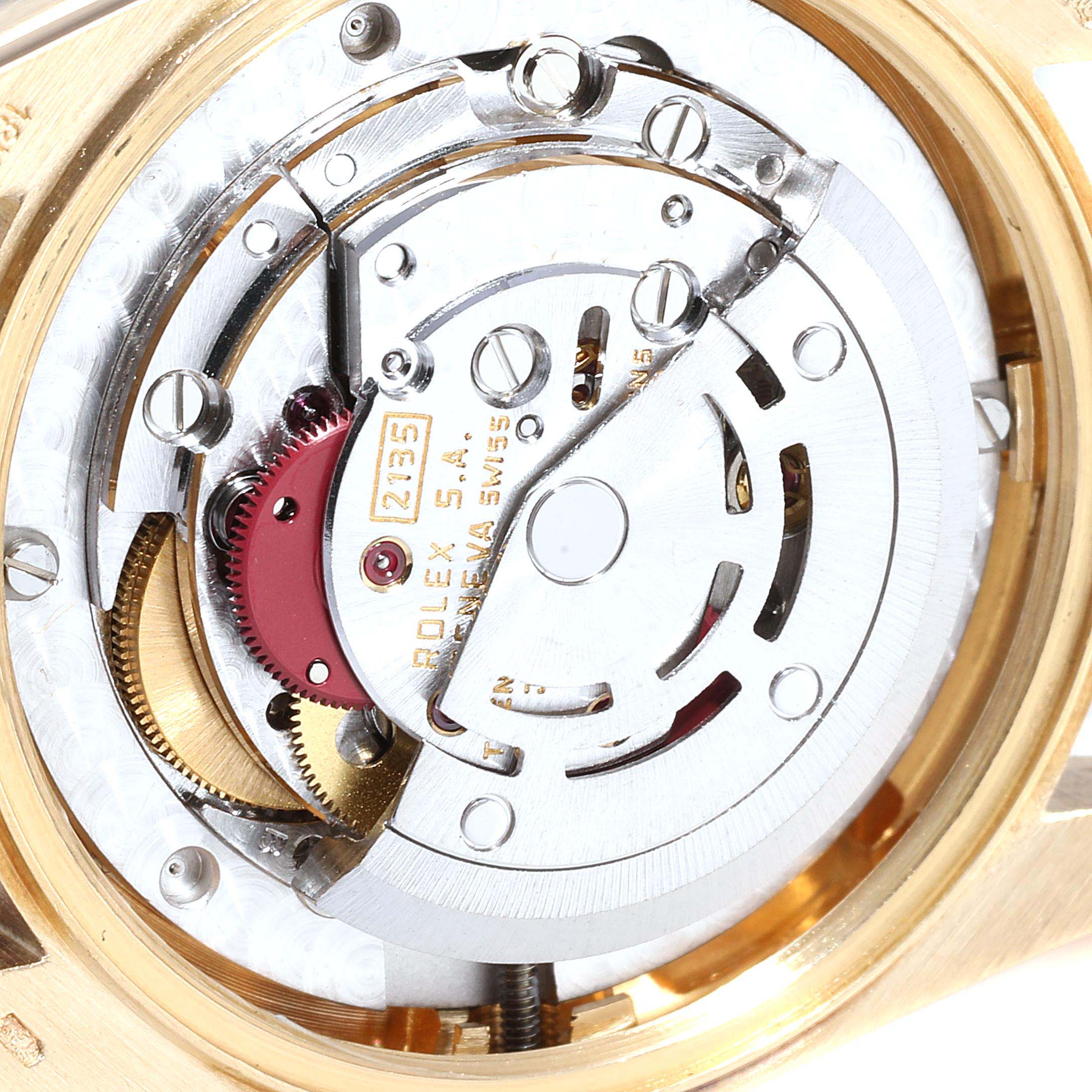 This is a close-up view of the Rolex President 68278 Women
s Yellow Gold Champagne Dial 68278 Women
s Yellow Gold Champagne Dial model
s movement mechanism.