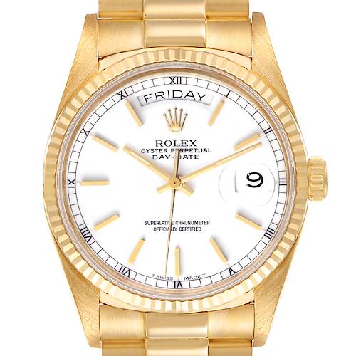 Photo of Rolex President Day-Date Yellow Gold White Dial Mens Watch 18038