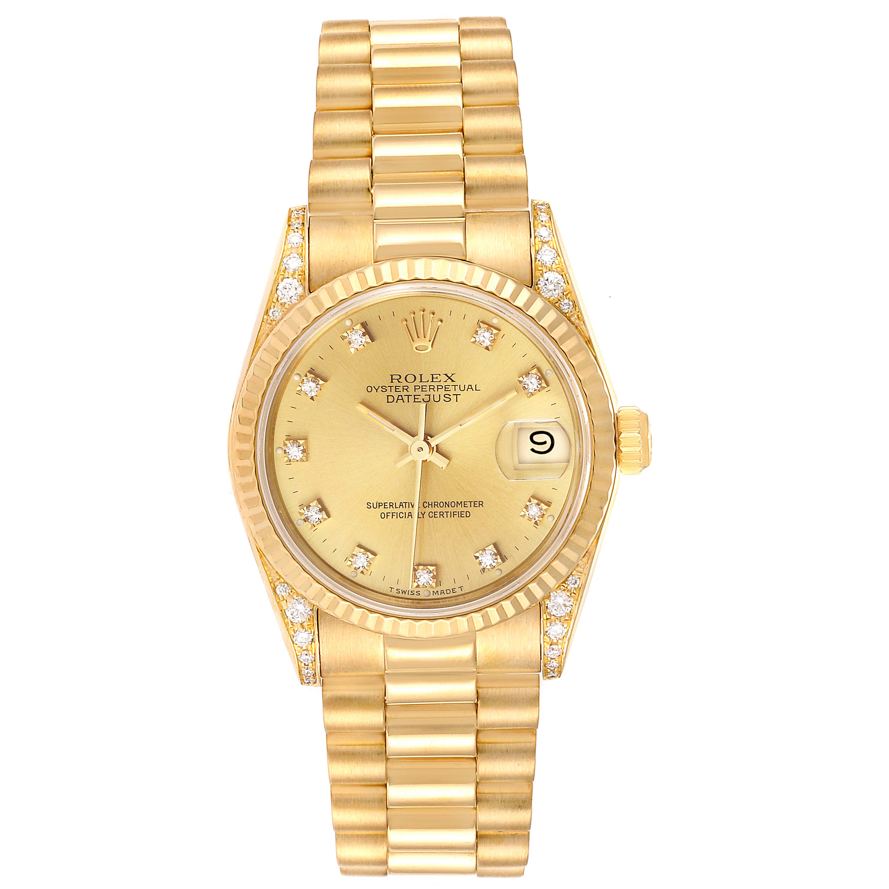 Rolex President Midsize Yellow Gold Diamond Ladies Watch 68238 Box ...