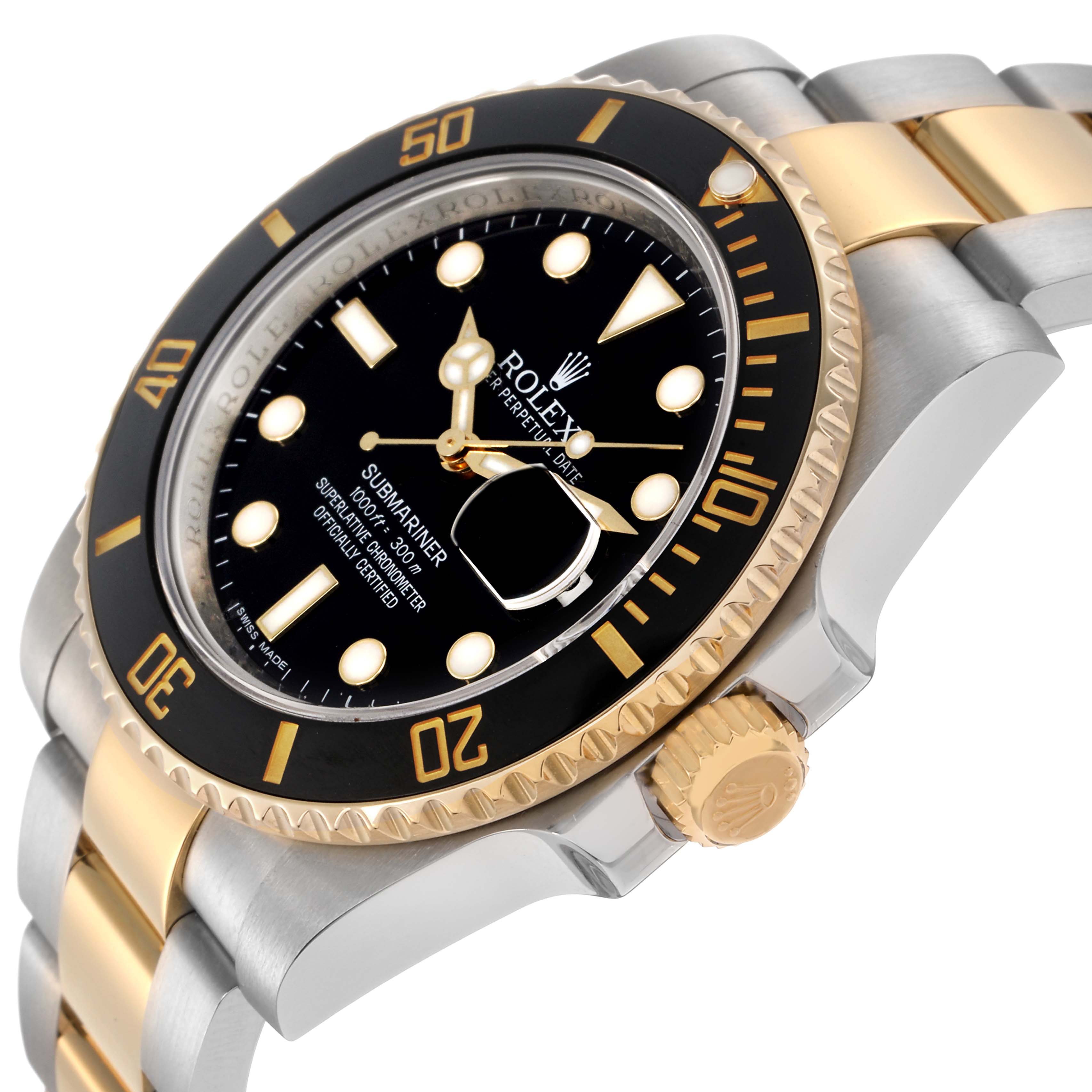 The Rolex Submariner 116613 Men
s Steel and Gold (two tone) Black Dial 116613 Men
s Steel and Gold (two tone) Black Dial is shown at an angled view highlighting the bezel, dial, crown, and bracelet.