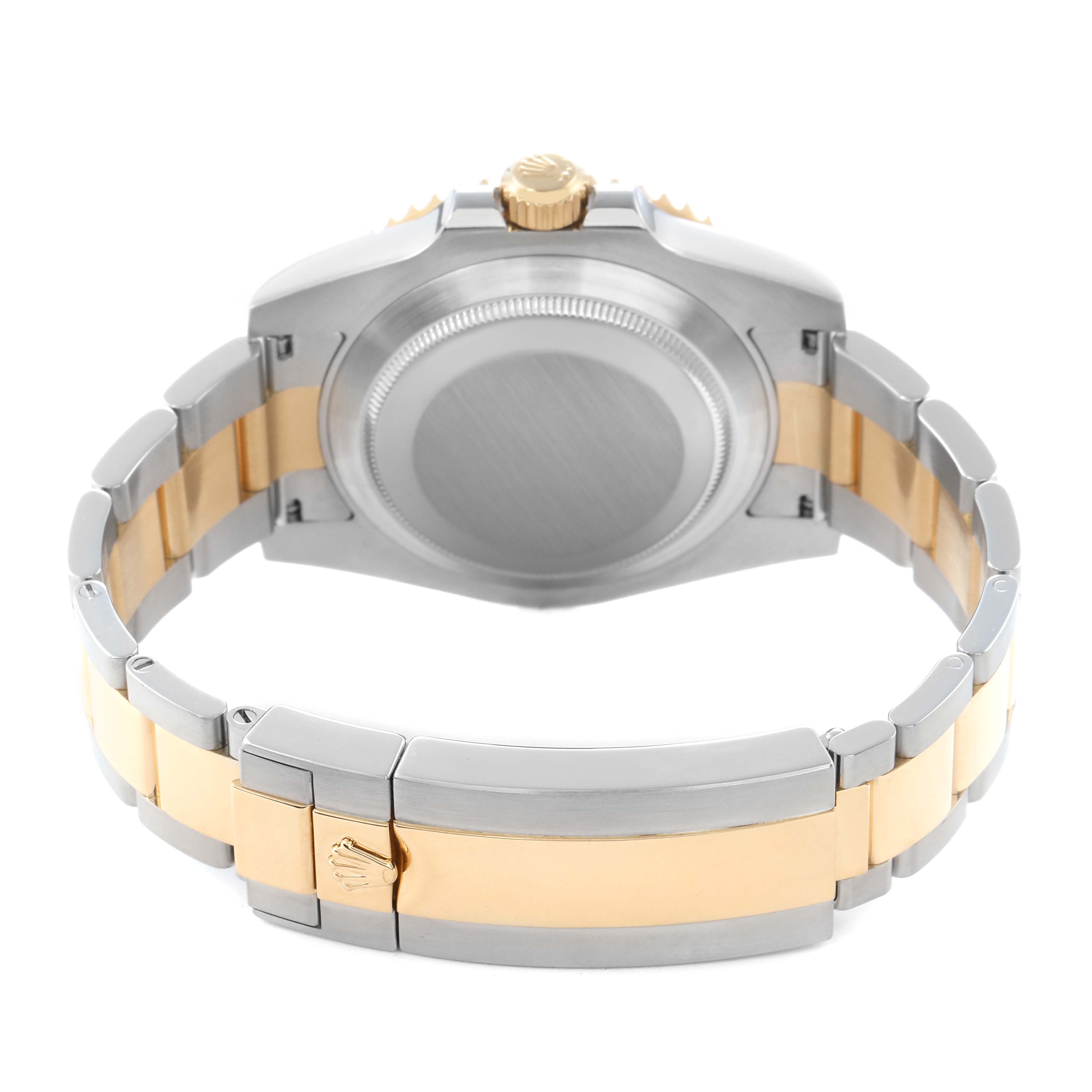 The image shows the case back and bracelet of a Rolex Submariner 116613 Men
s Steel and Gold (two tone) Black Dial 116613 Men
s Steel and Gold (two tone) Black Dial, viewed from the rear angle.